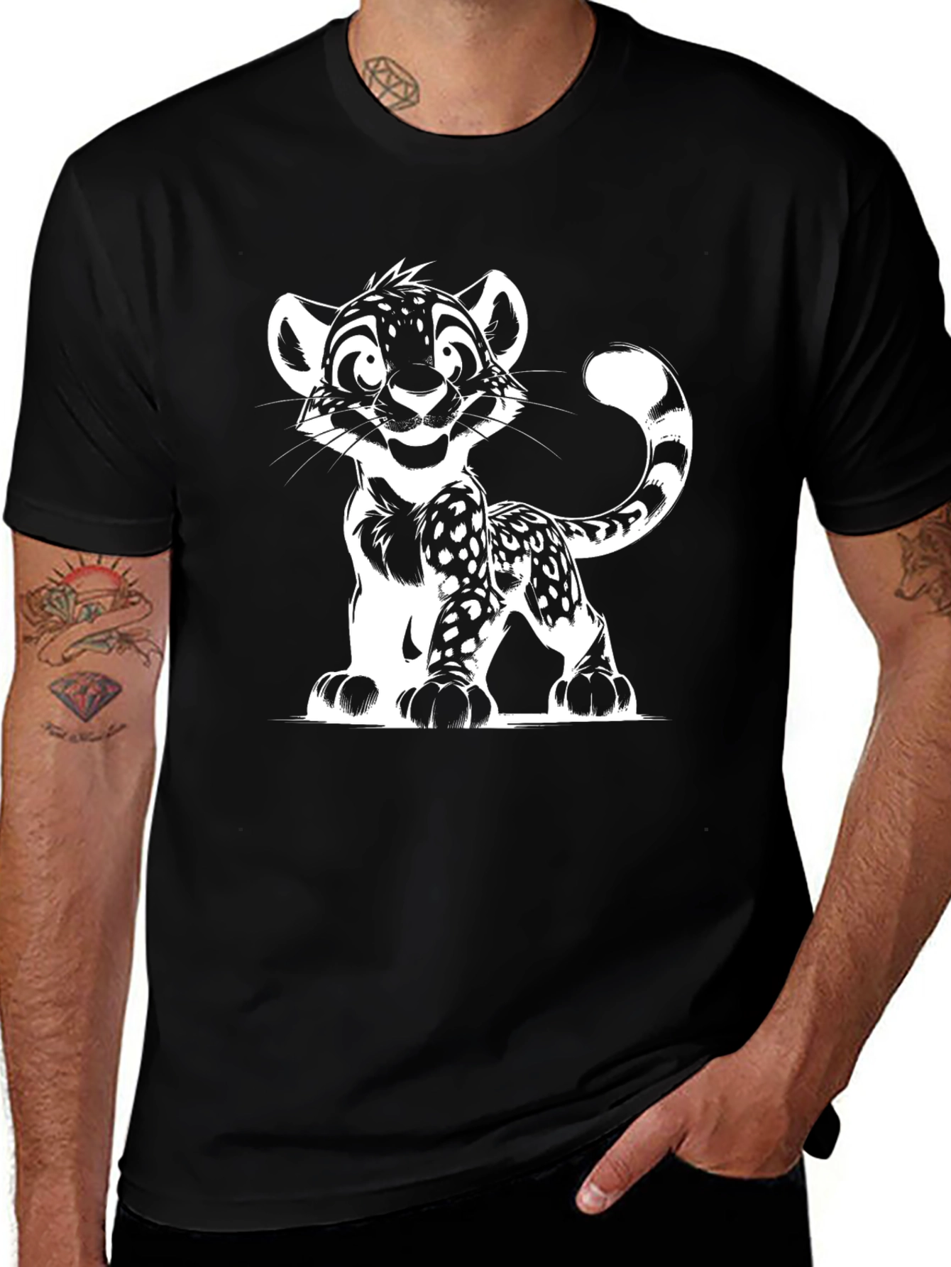 Variant 17 of Cartoon Leopard Graphic Black Tee