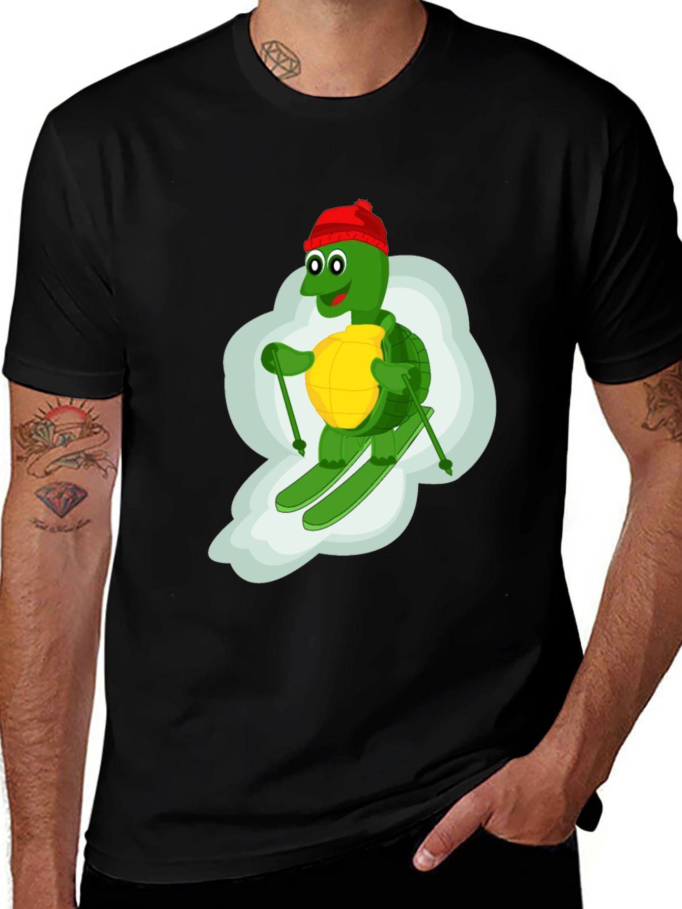 Variant 4 of Skiing Turtle T-Shirt - Fun Cartoon Graphic Tee