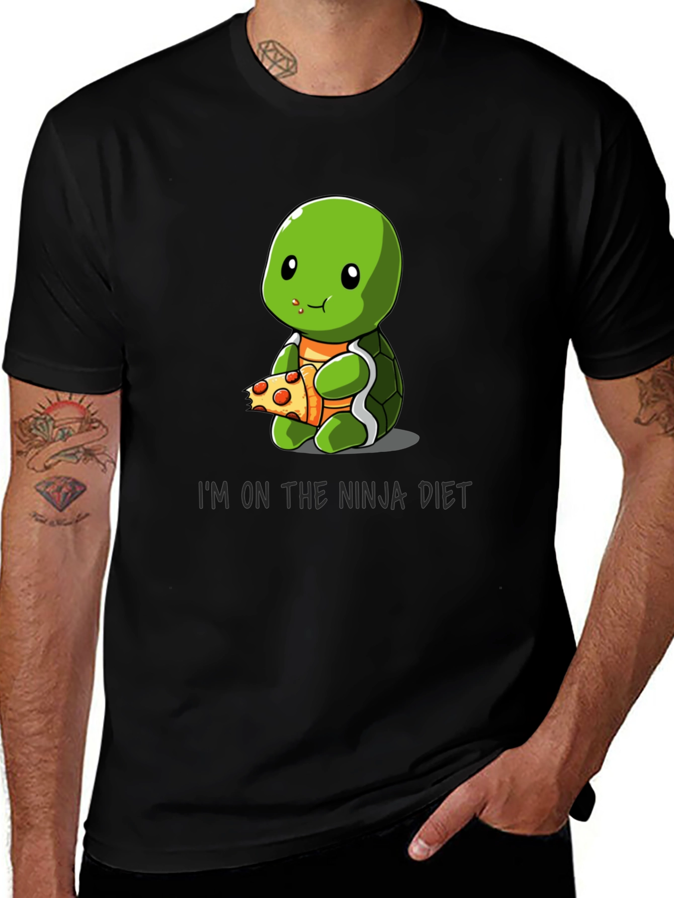 Variant 27 of Ninja Diet Turtle Eating Pizza T-Shirt