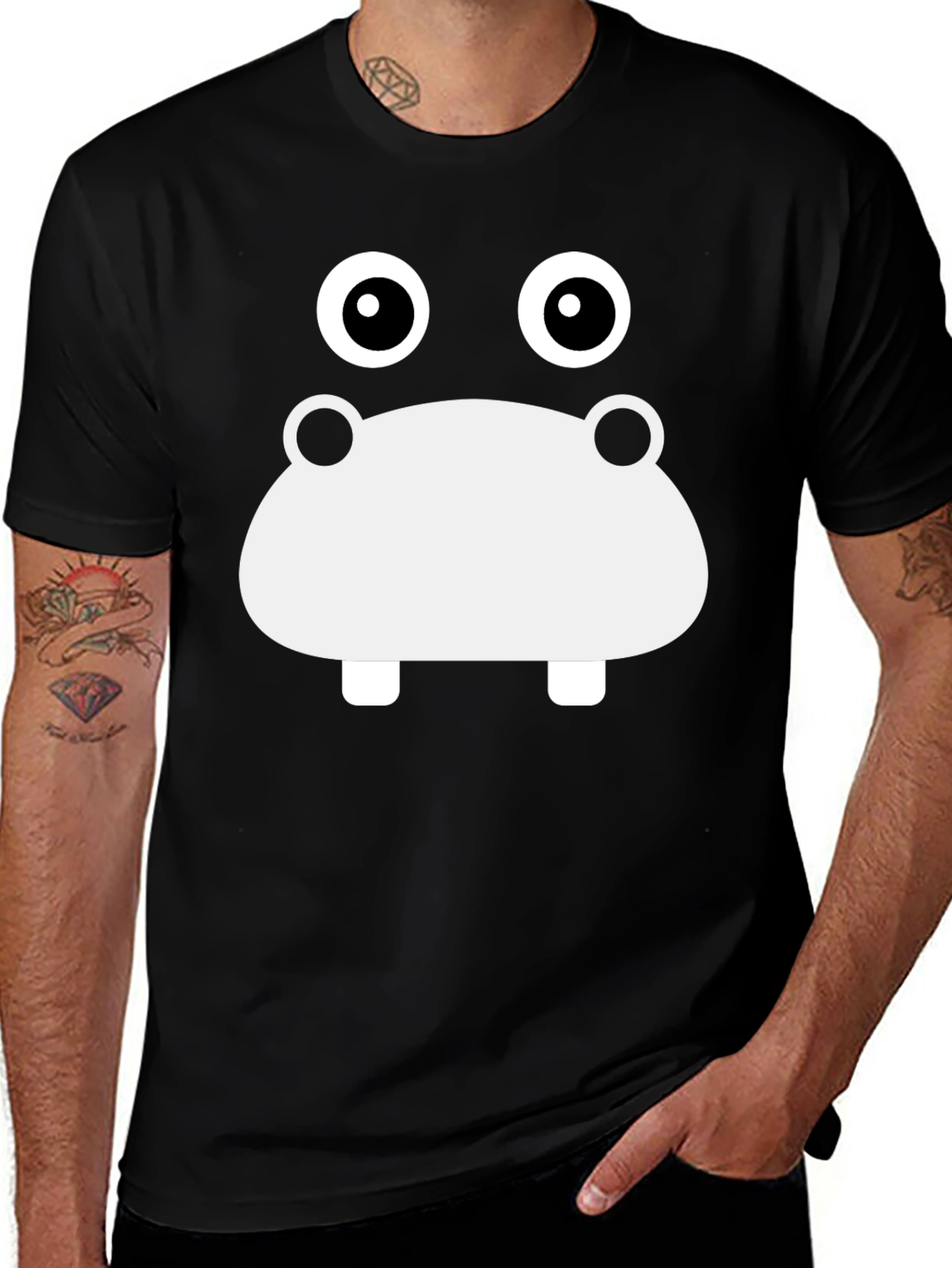 Variant 14 of Hippo Face Graphic T-Shirt - Black