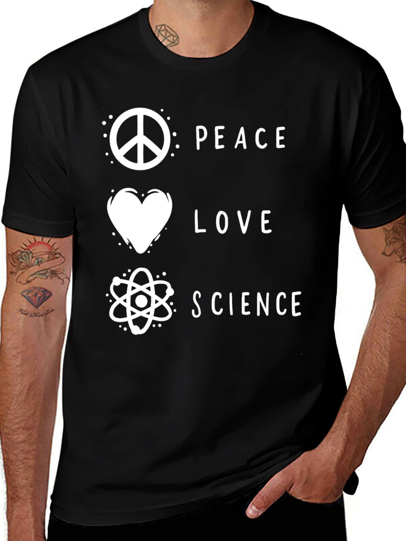 Peace Love Science Graphic Tee - Black Cotton T-Shirt