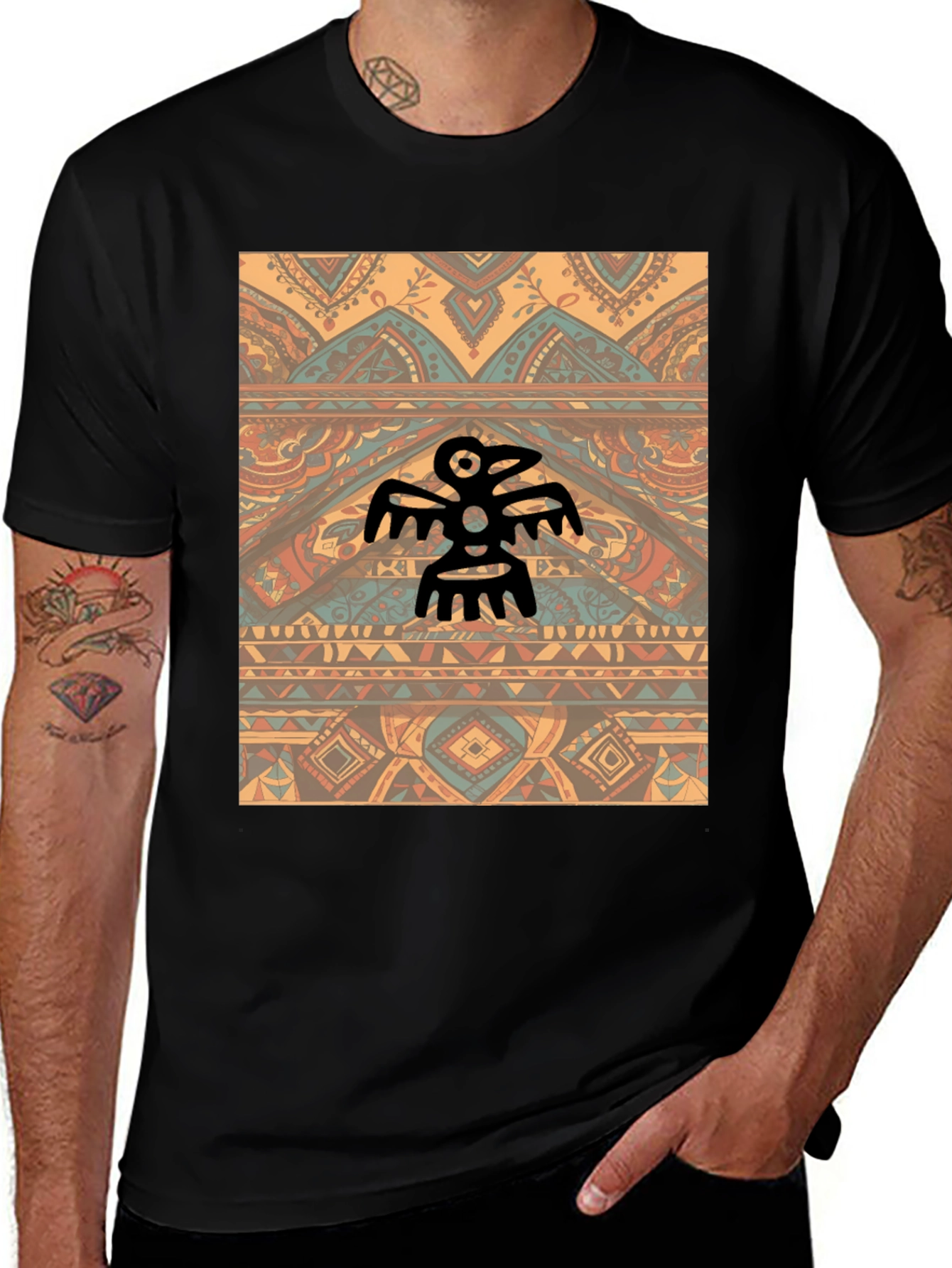 Variant 21 of Tribal Raven Graphic Tee - Stylish Black T-Shirt