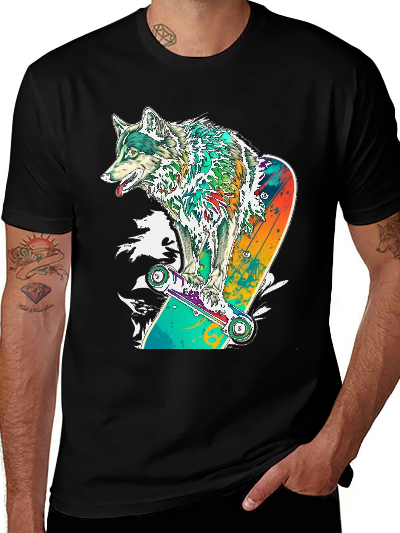 Variant 26 of Wolf Skateboard Graphic T-Shirt - Cool Animal Tee