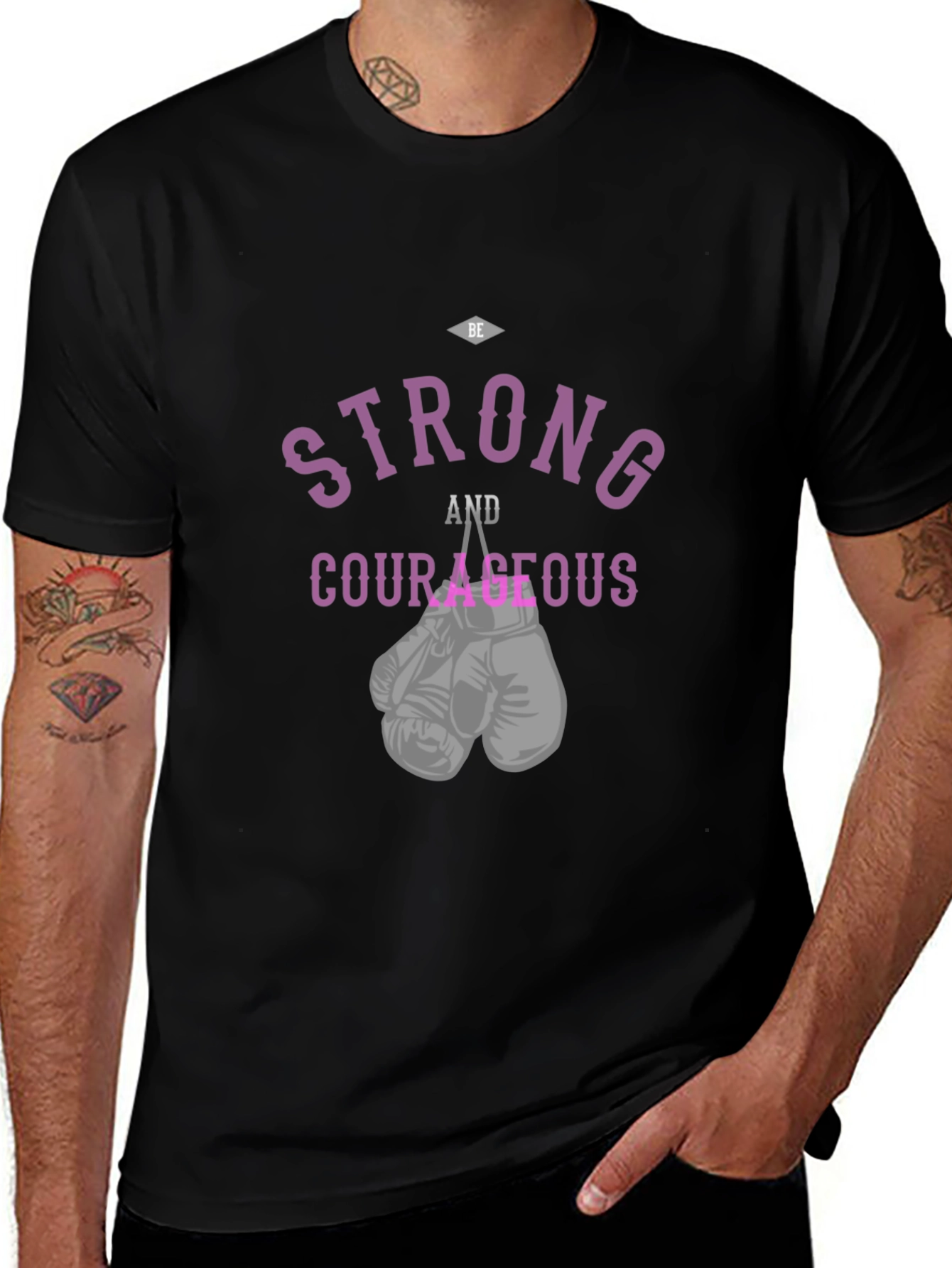 Variant 18 of Be Strong and Courageous Boxing Gloves Graphic Tee