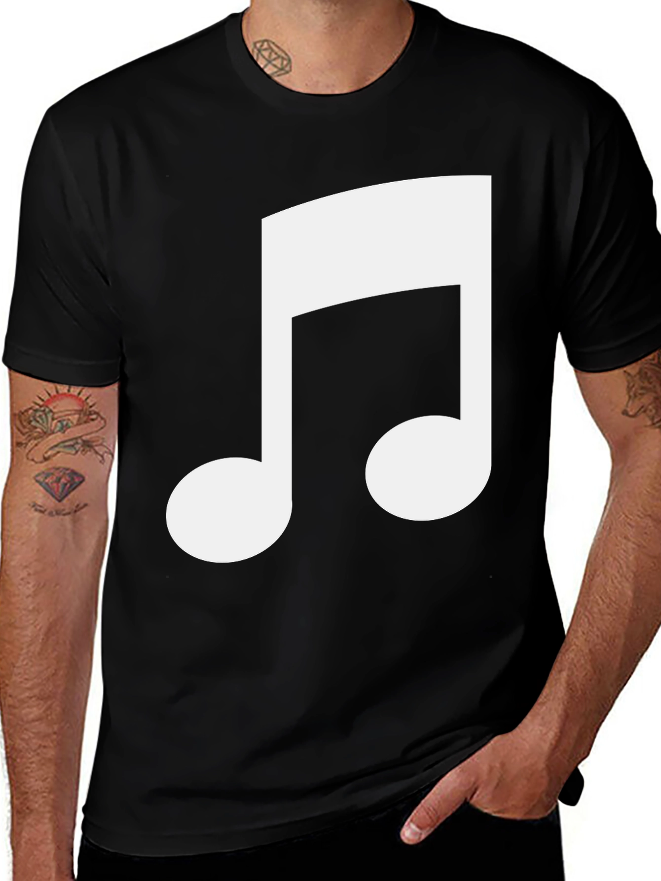 Variant 13 of Black T-Shirt with White Musical Note Design