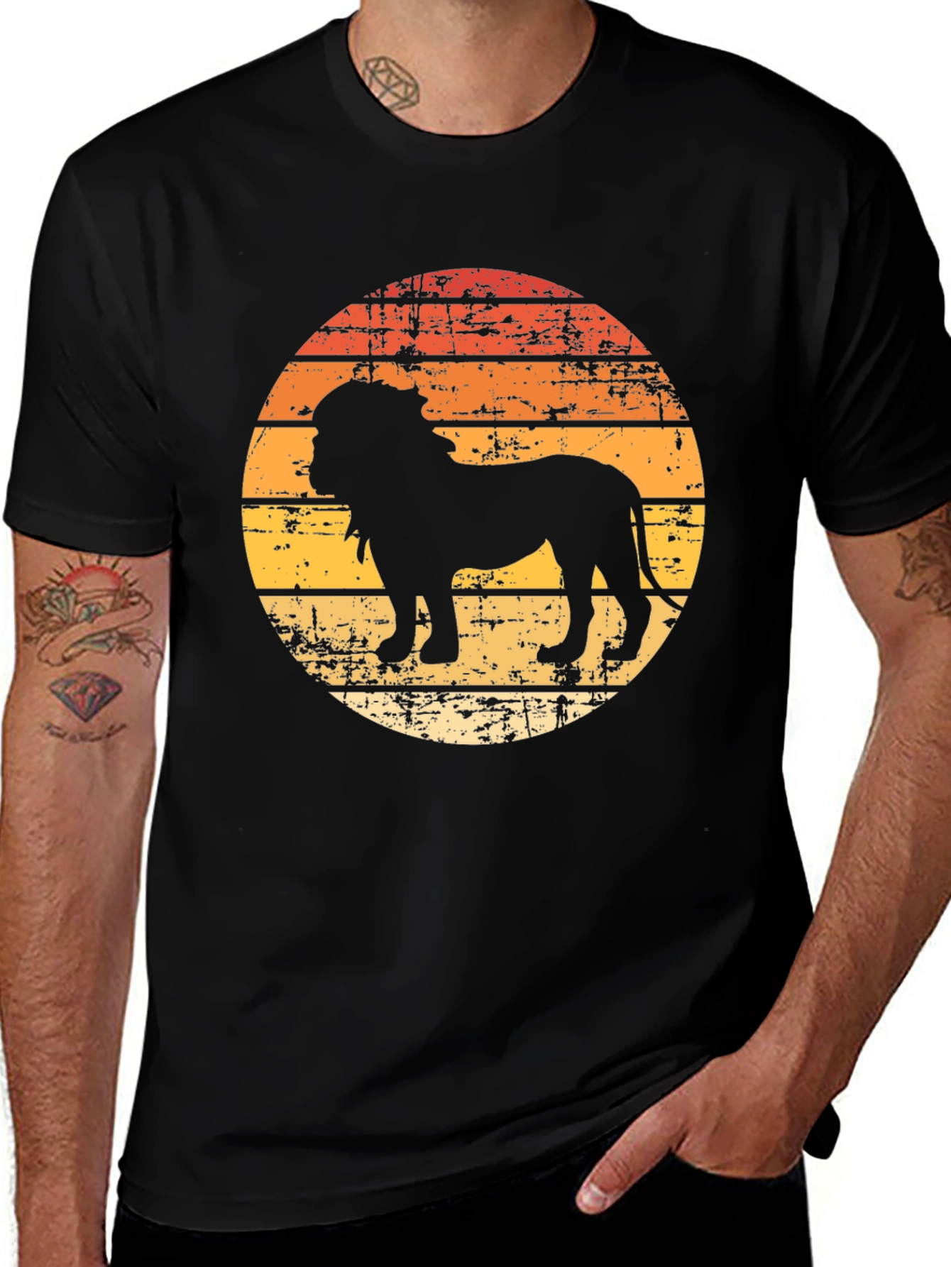 Variant 16 of Lion Sunset Graphic Tee - Vintage Style Comfort