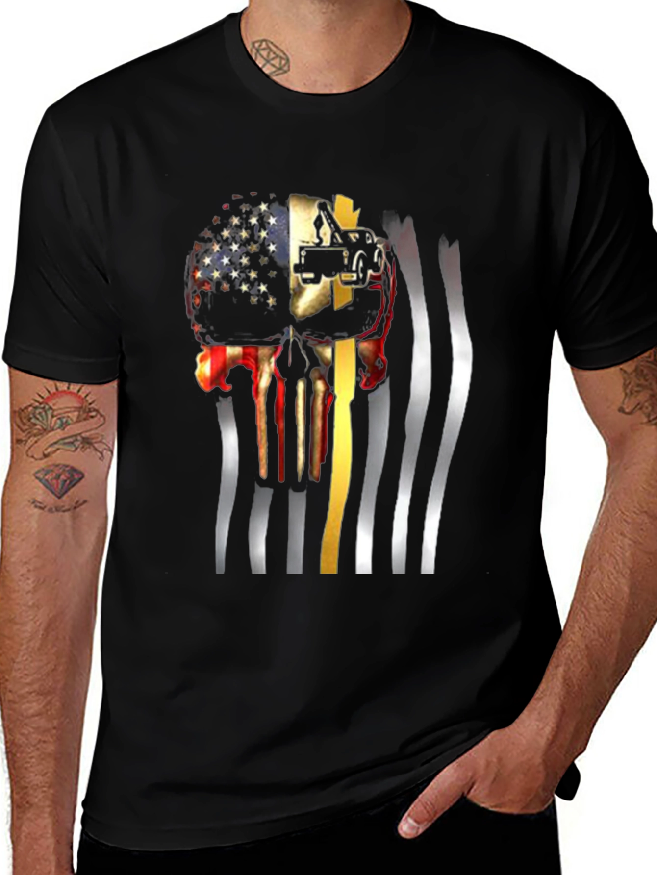 Variant 7 of Patriotic Tow Truck Skull Graphic T-Shirt