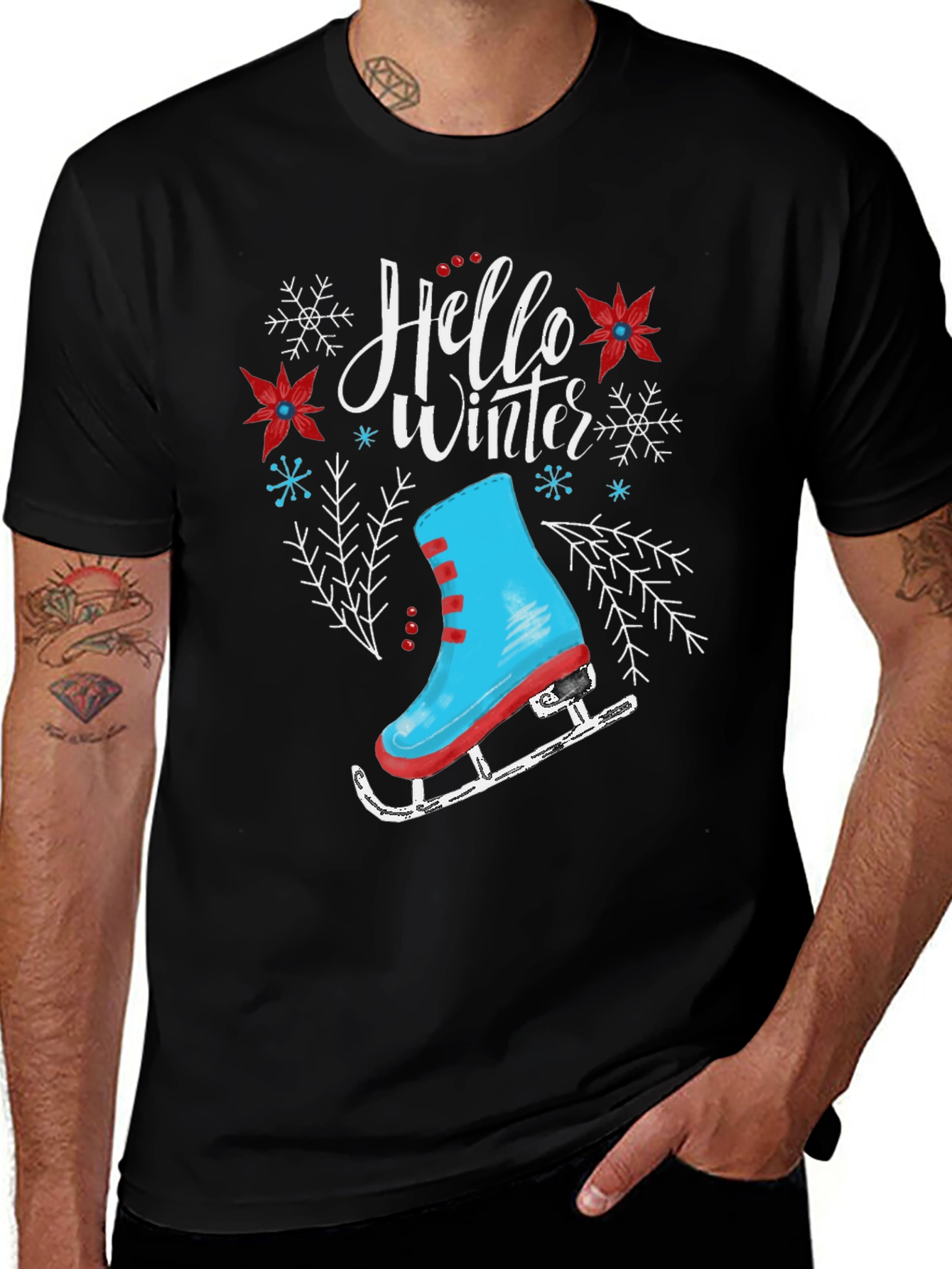 Hello Winter Ice Skate Graphic T-Shirt