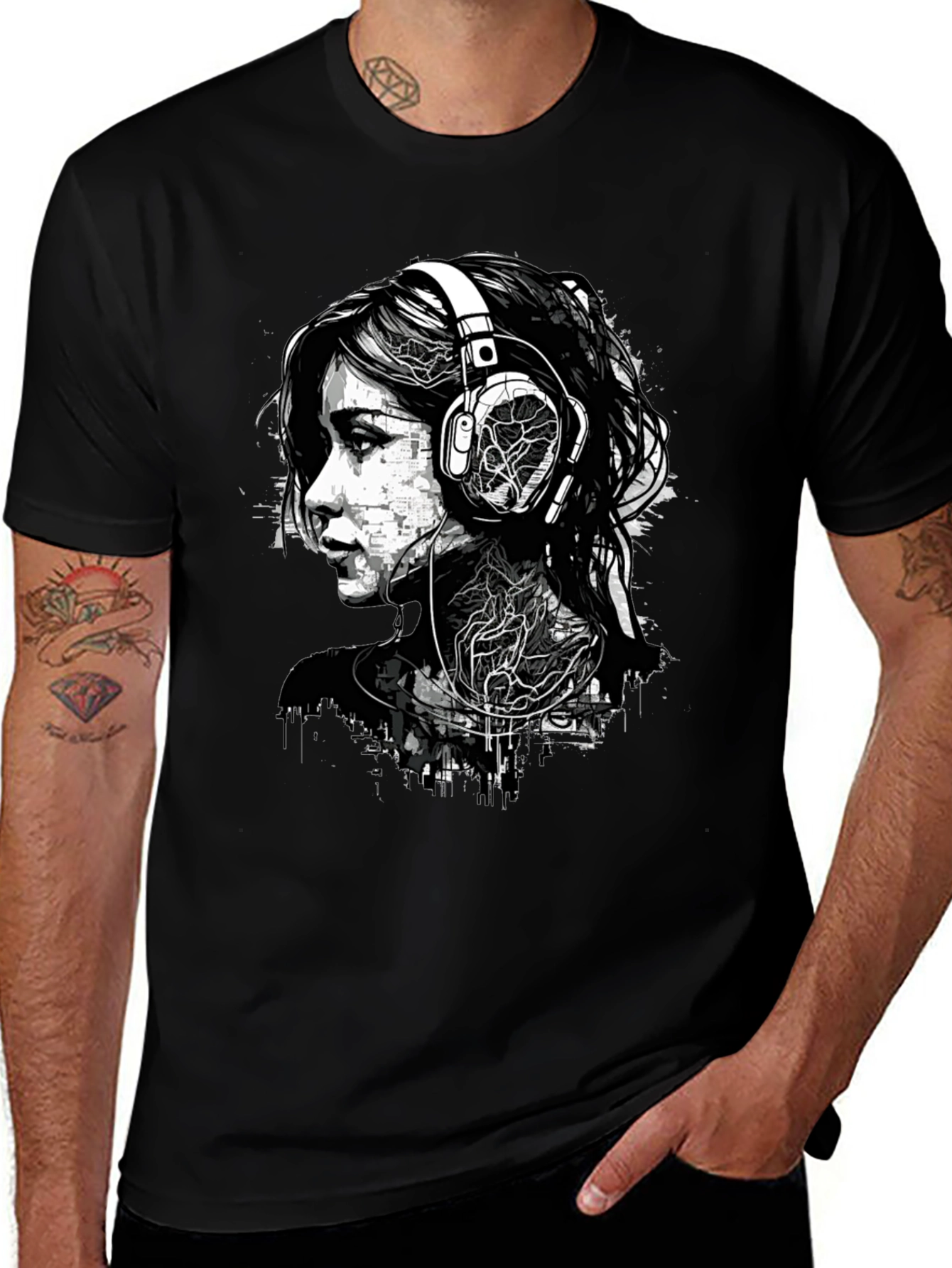 Variant 30 of Urban Edge Graphic Tee - Woman with Headphones Design