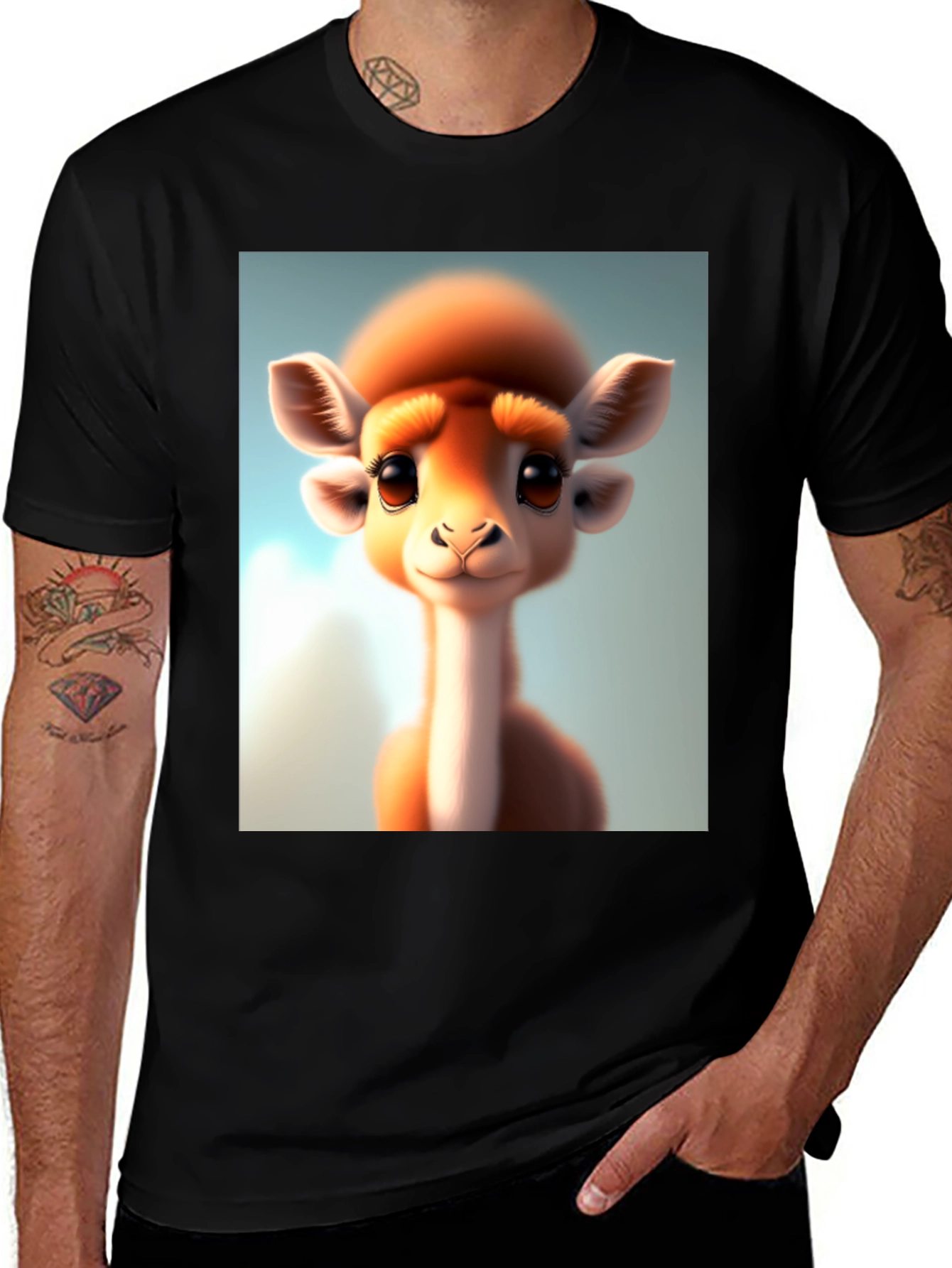 Variant 6 of Cute Llama Graphic Tee - Black Unisex