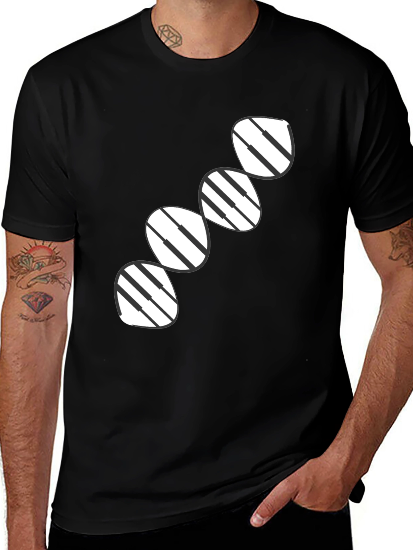 Black Abstract Striped Circle Design Black T-Shirt main image