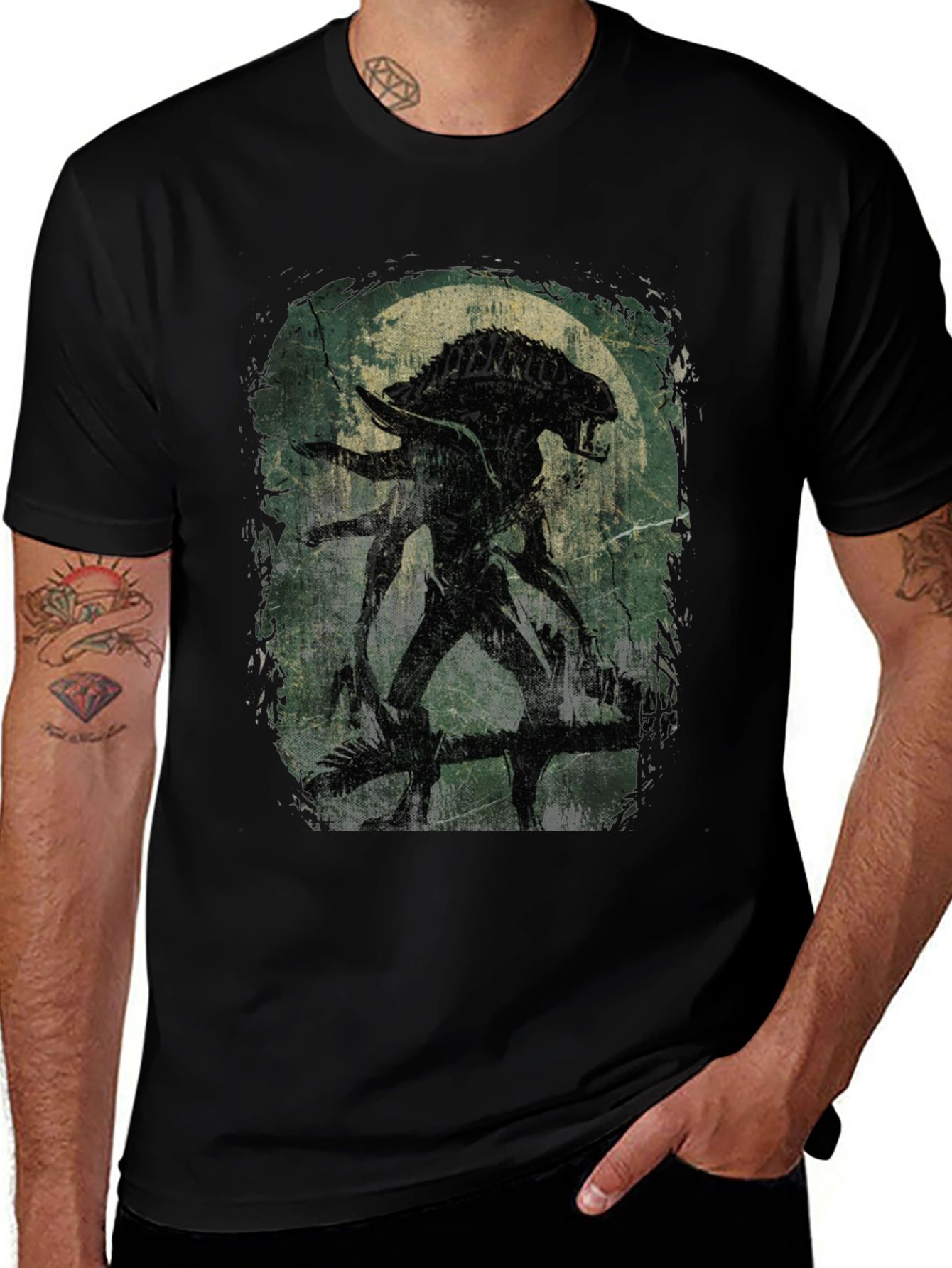 Alien Xenomorph Graphic Print Black T-Shirt