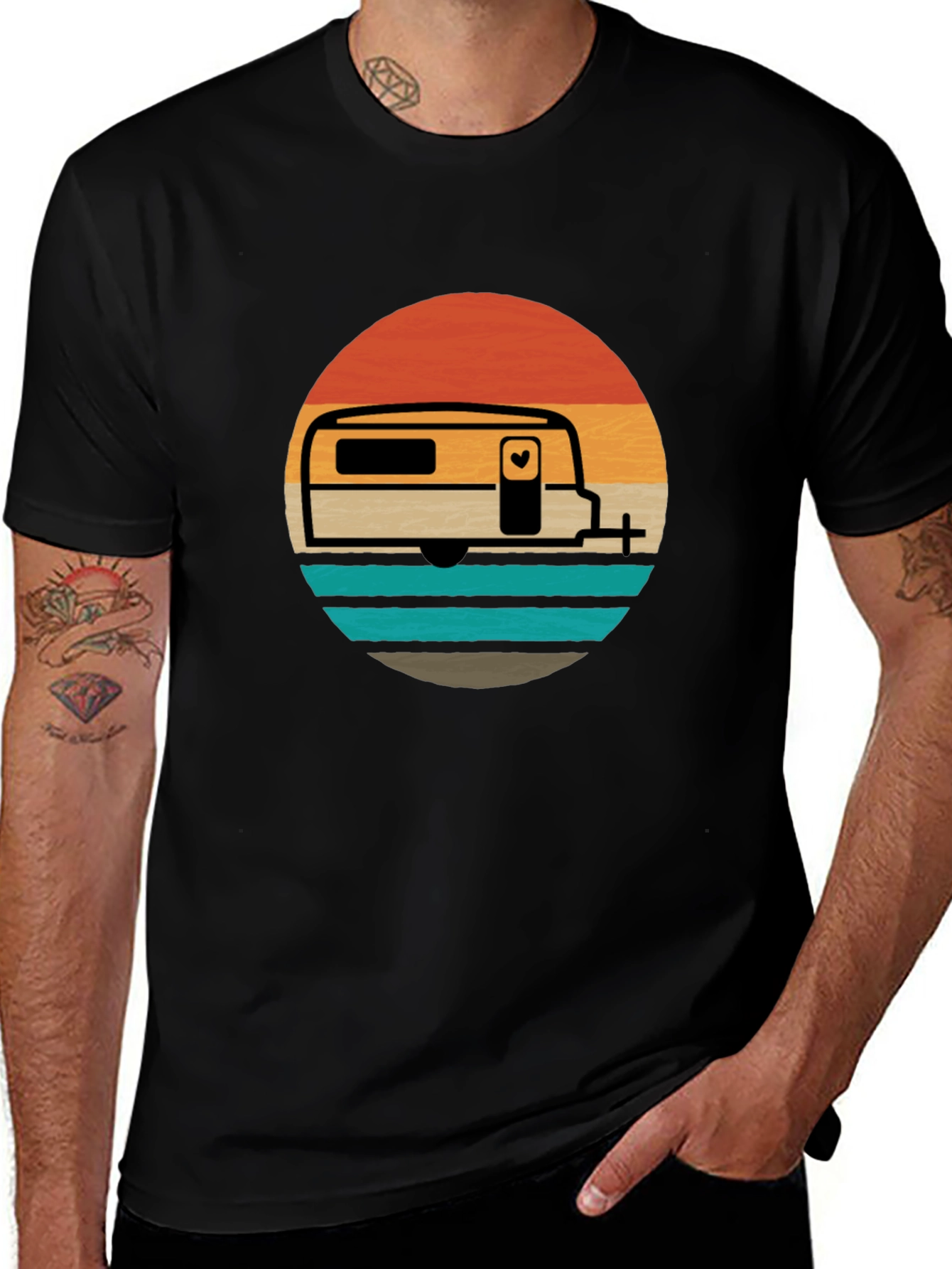 Black Retro Camper Van Graphic Tee - Adventure Awaits! main image