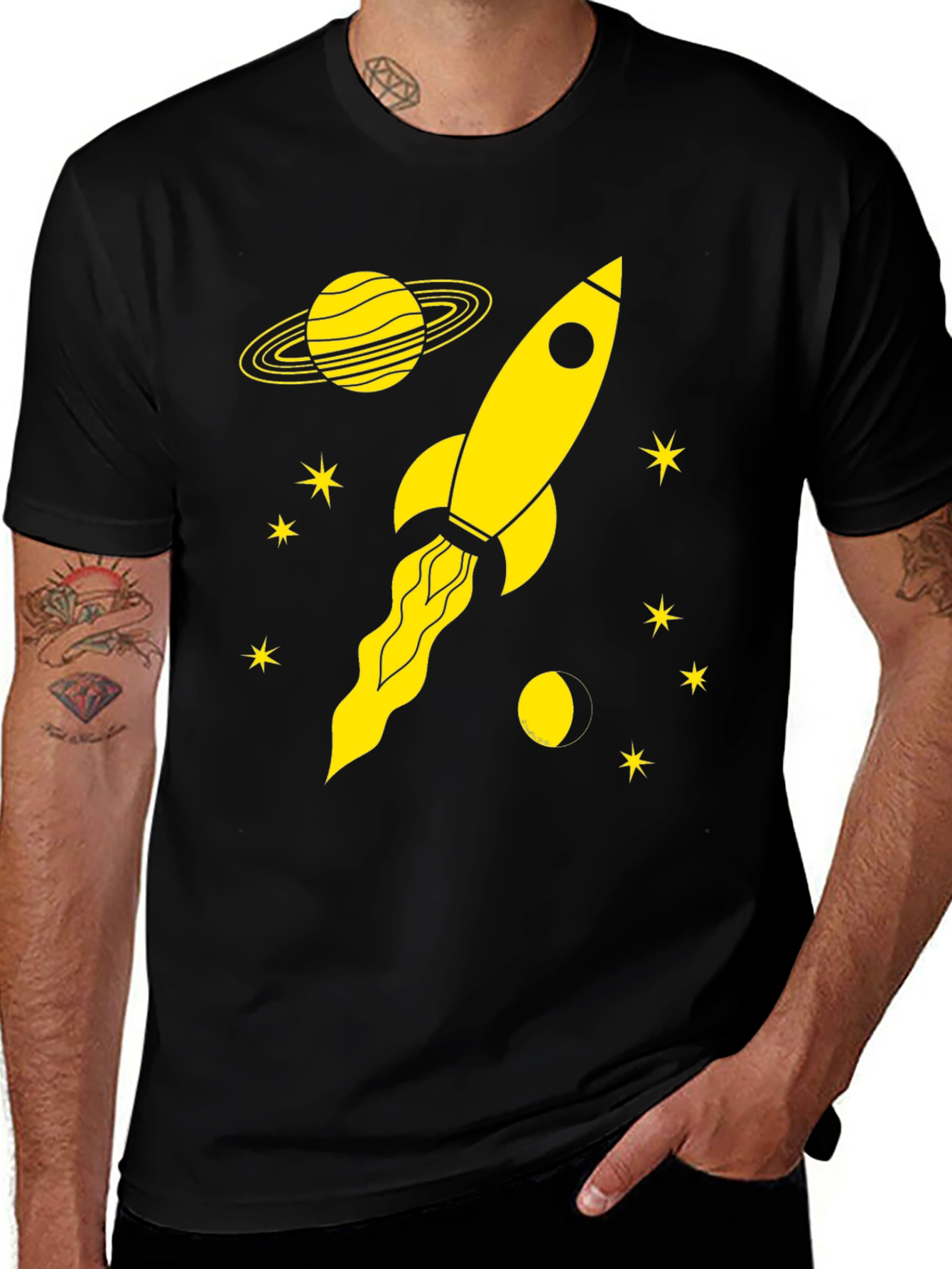 Variant 9 of Space Rocket T-Shirt - Yellow Rocket & Planet Design