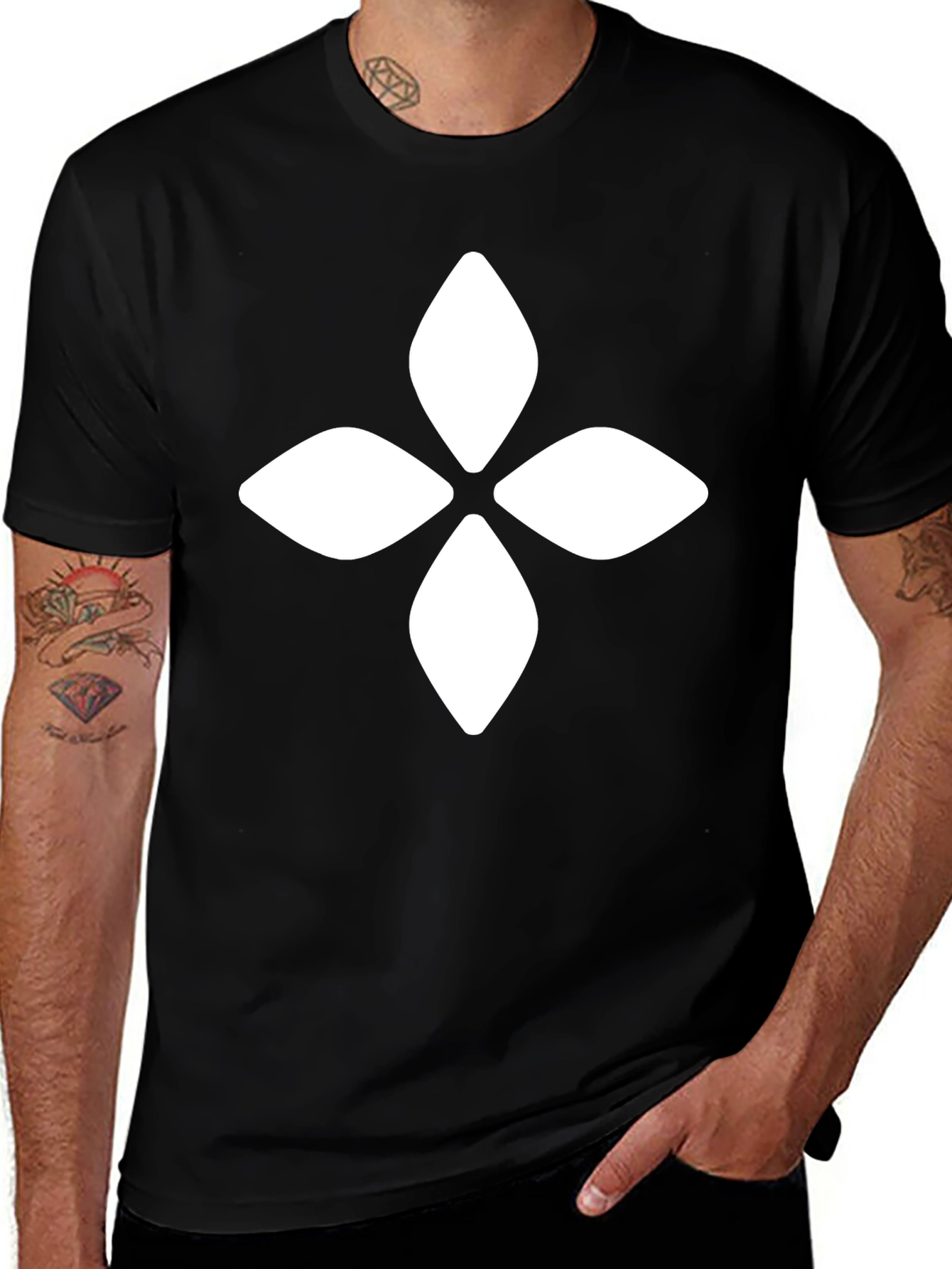 Variant 9 of Black T-Shirt with White Floral Design