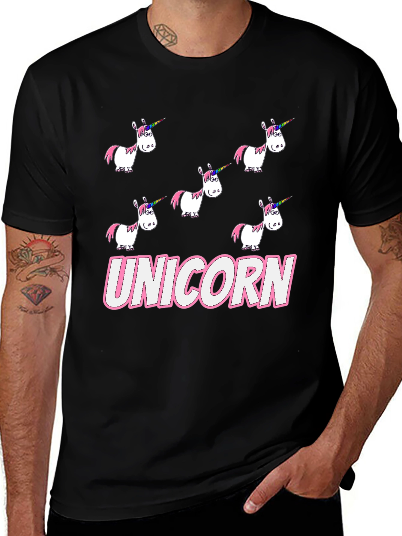 Variant 26 of Unicorn Cartoon Print Black T-Shirt