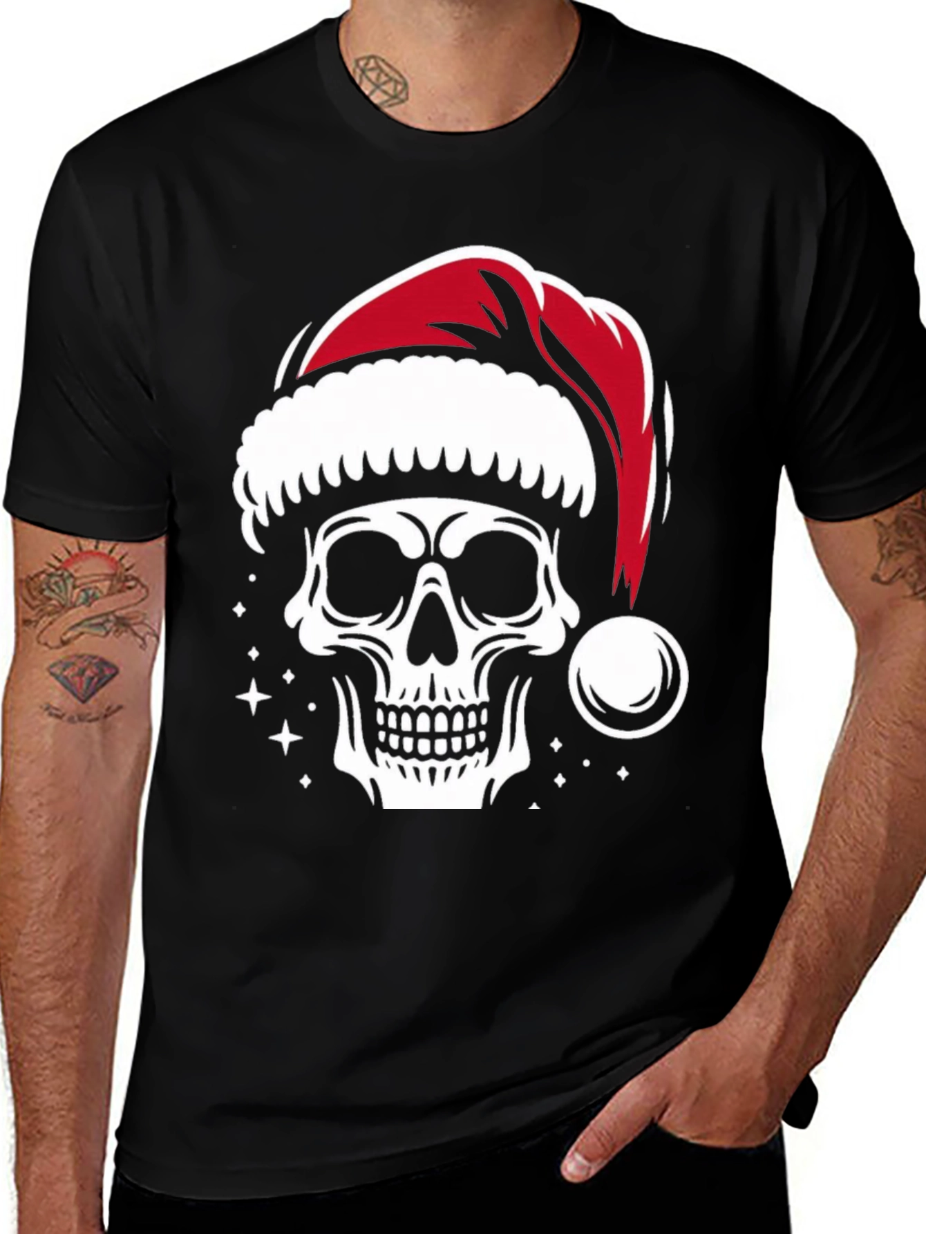 Variant 30 of Skull Santa Hat Graphic Tee - Festive Style