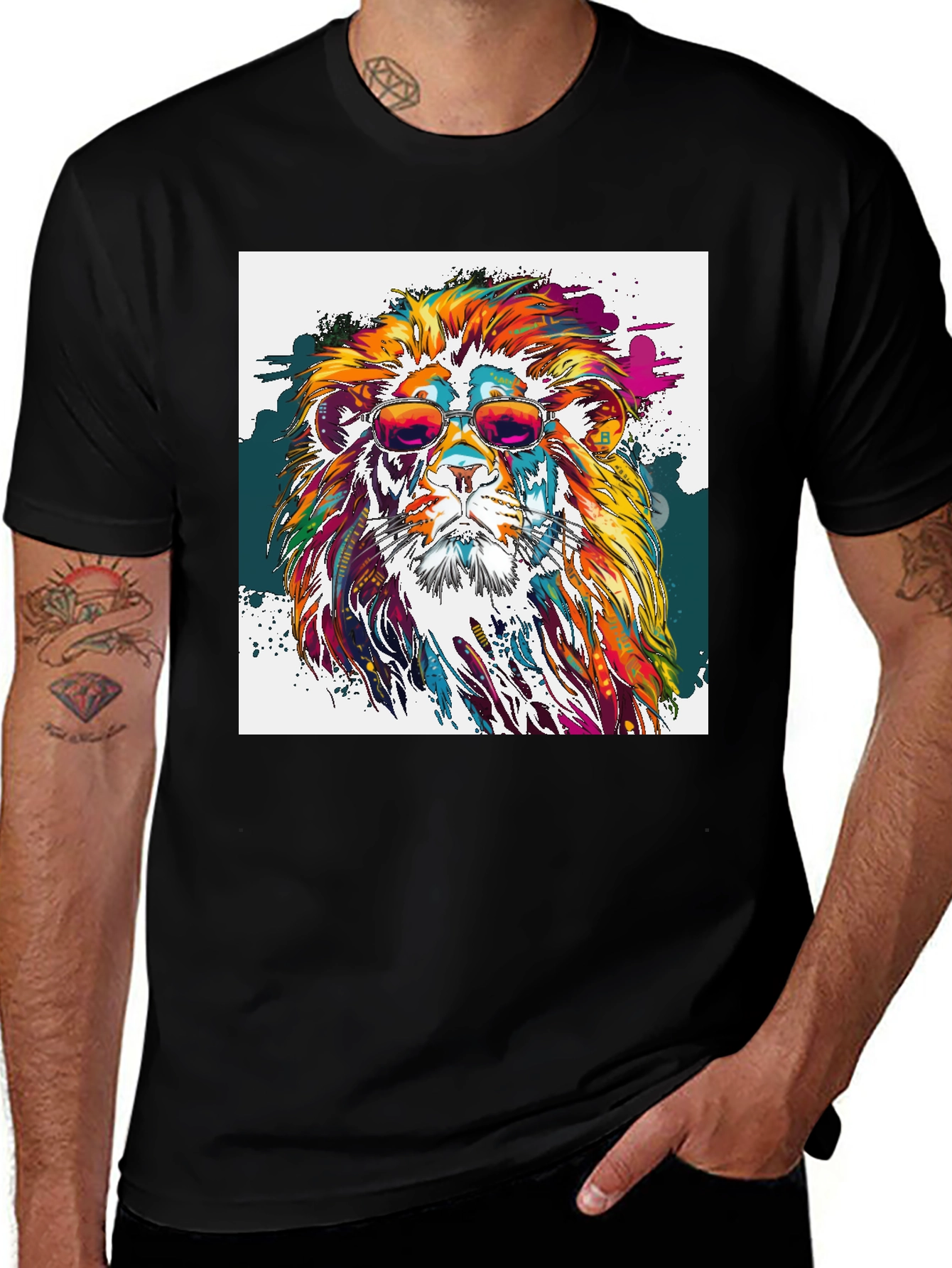 Variant 9 of Cool Lion Graphic Tee - Men's Black T-Shirt