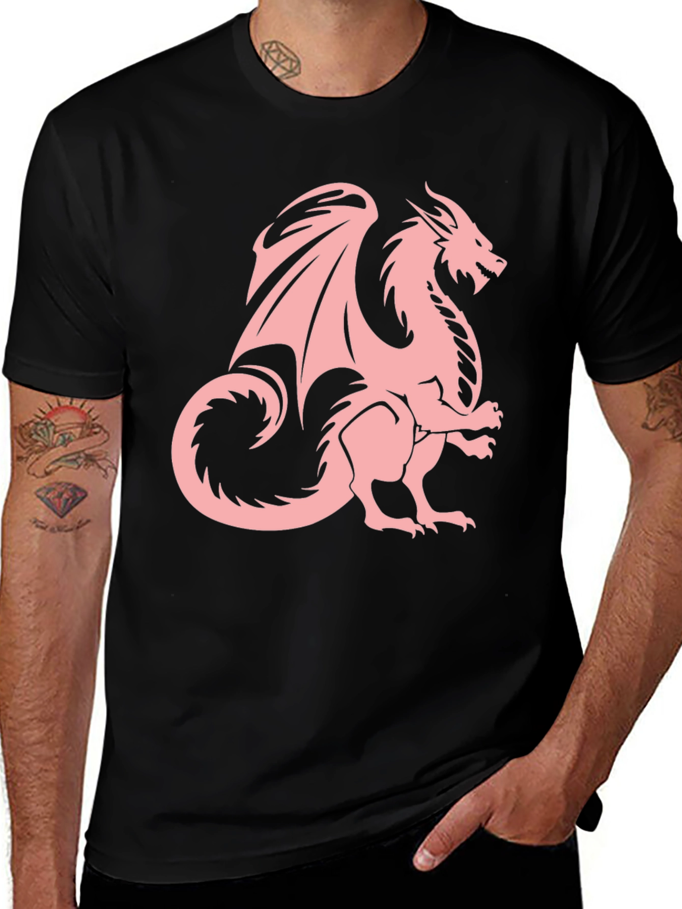 Variant 12 of Black T-Shirt with Pink Dragon Graphic