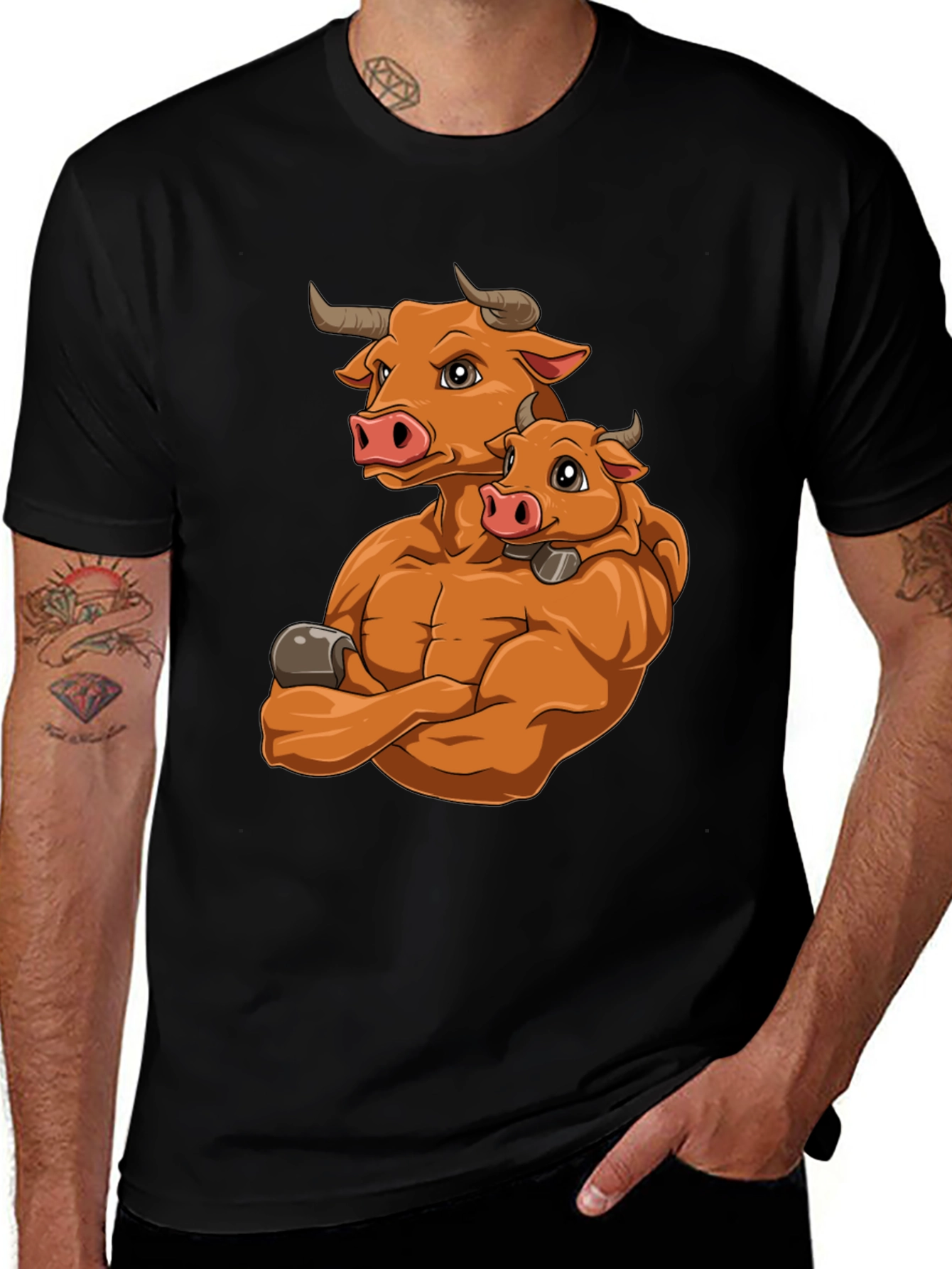Beefy Bull Bros T-Shirt - Muscle Cartoon Tee