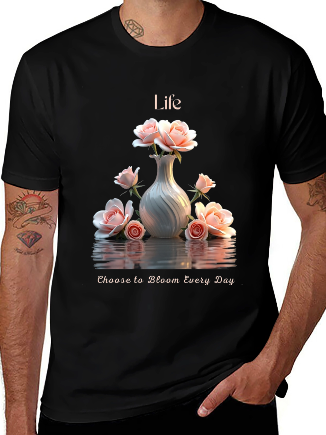 Variant 19 of Life Roses Black T-shirt - Bloom Every Day