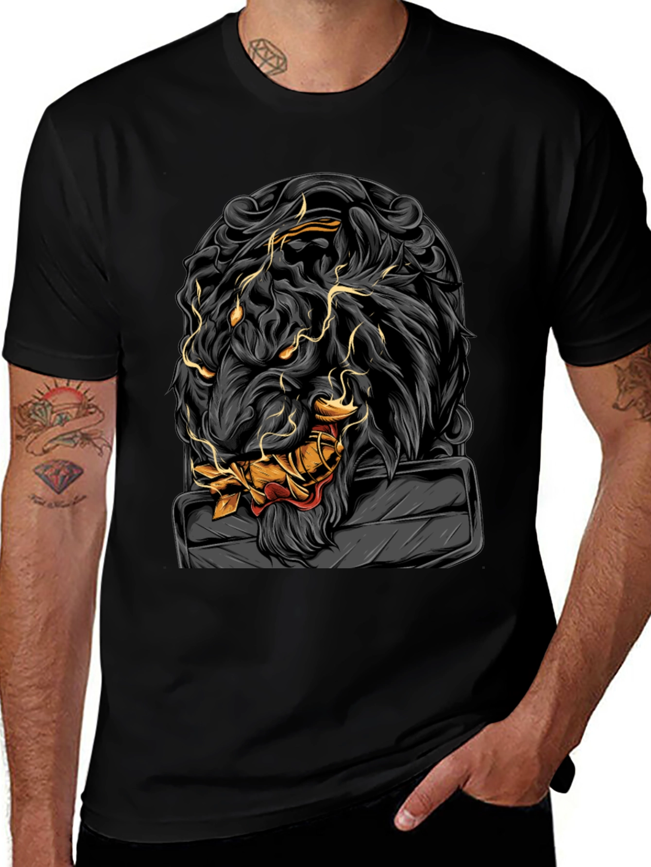 Variant 8 of Lion Mask Graphic Tee - Men's Black T-Shirt
