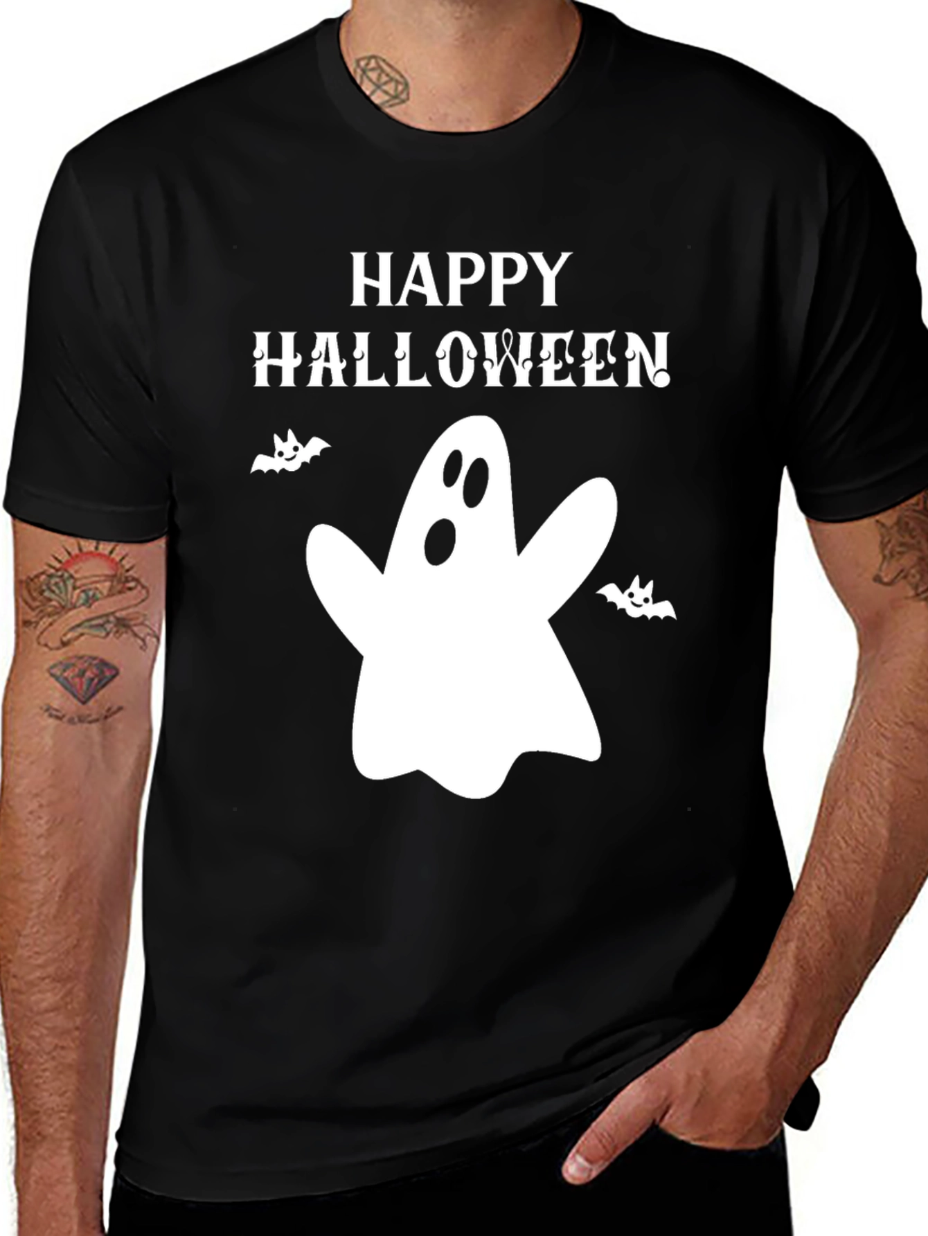 Happy Halloween Ghost Graphic T-Shirt - Spooky Season Apparel