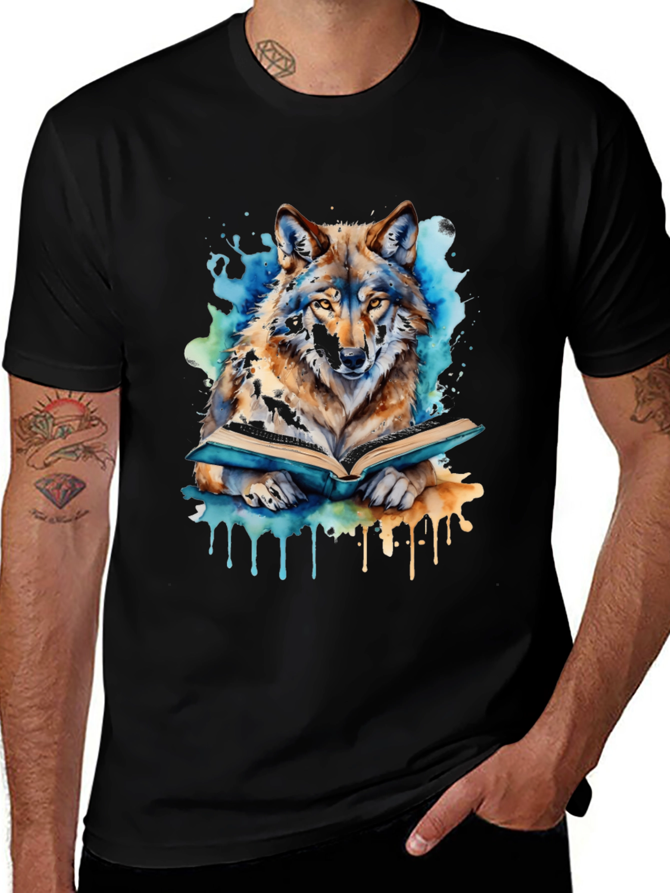 Variant 11 of Wolf Reading Book T-Shirt | Artsy Animal Tee