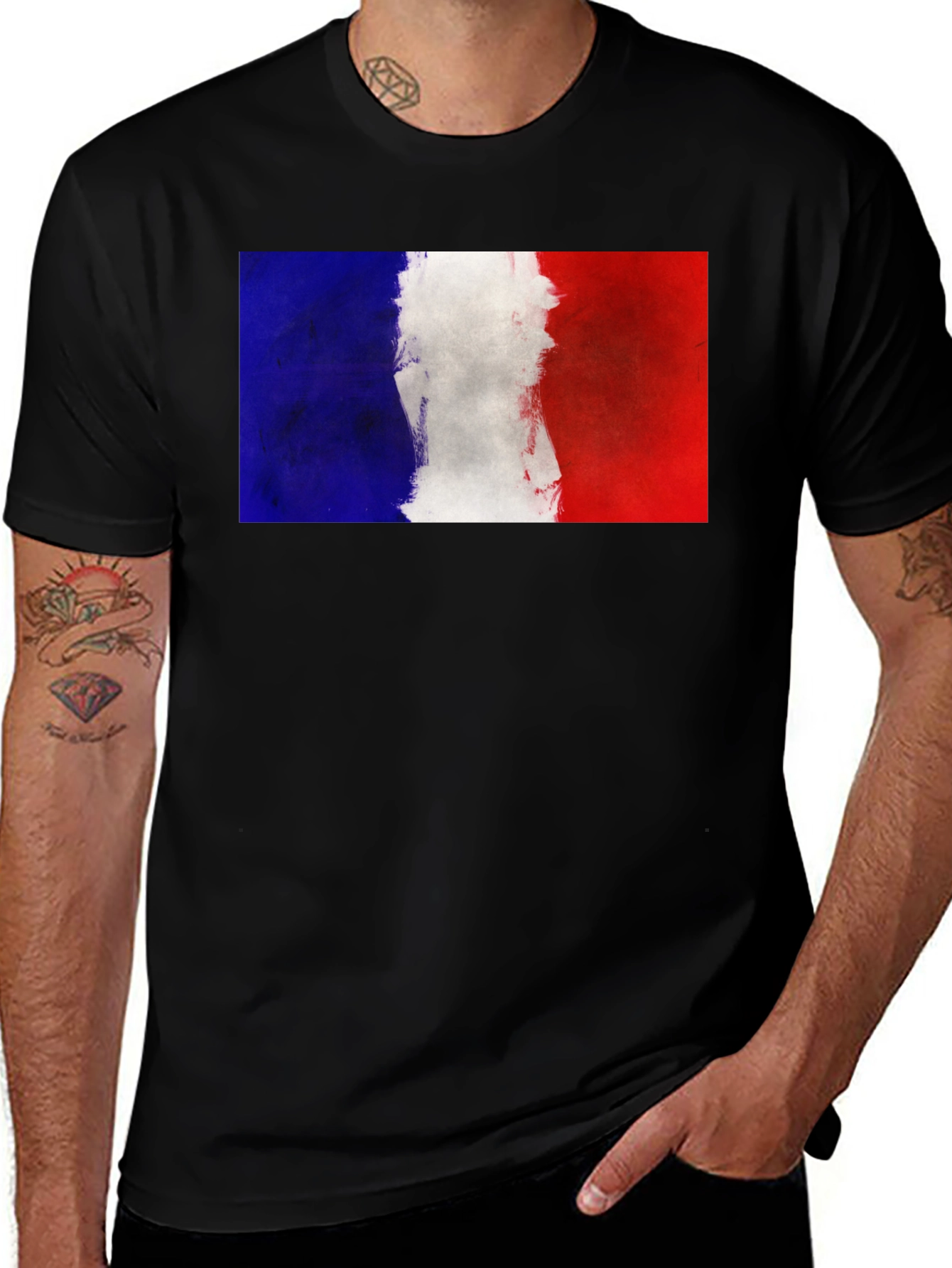 French Flag Graphic Tee - Black Casual T-Shirt