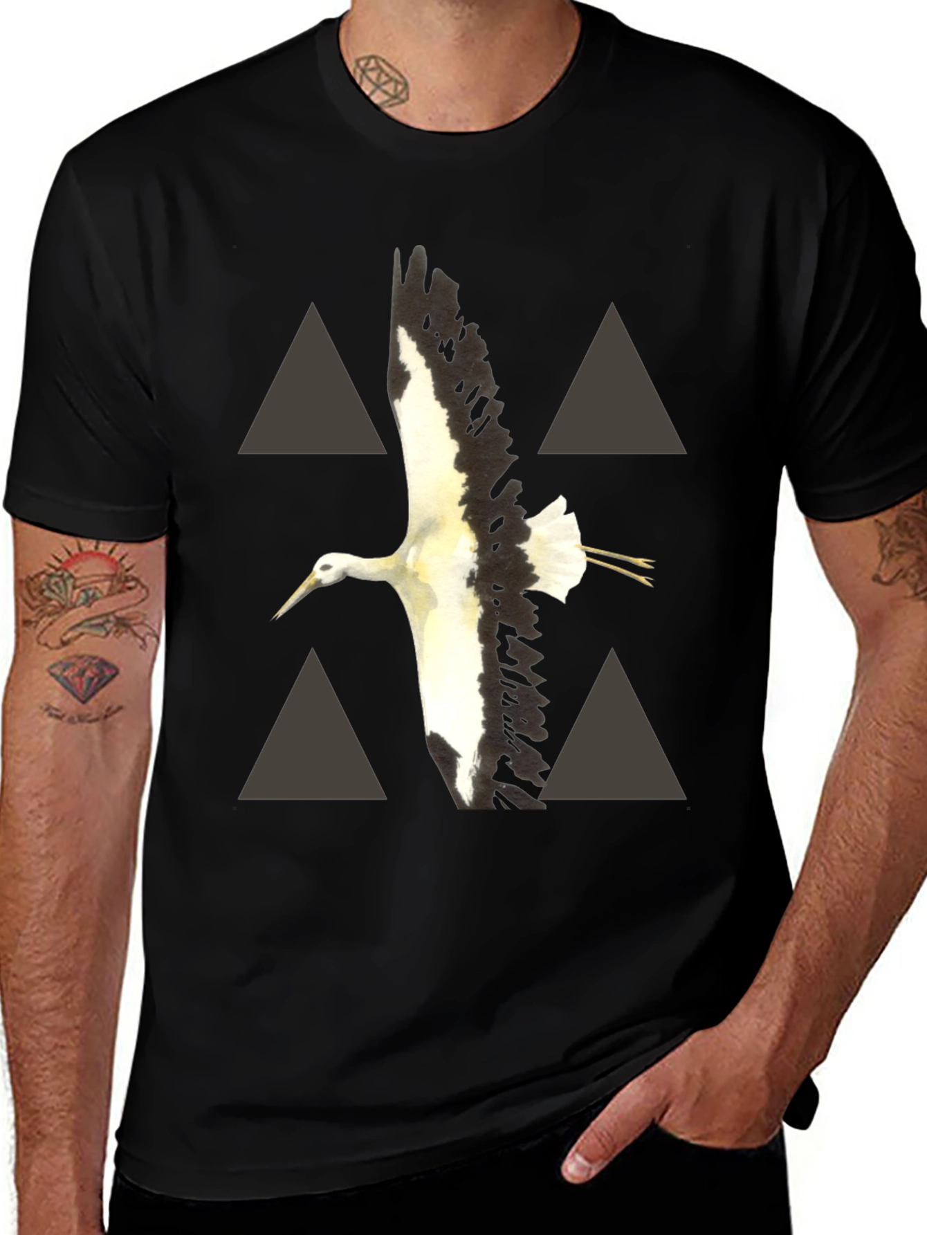 Variant 8 of Black Graphic Tee - Flying Stork Design
