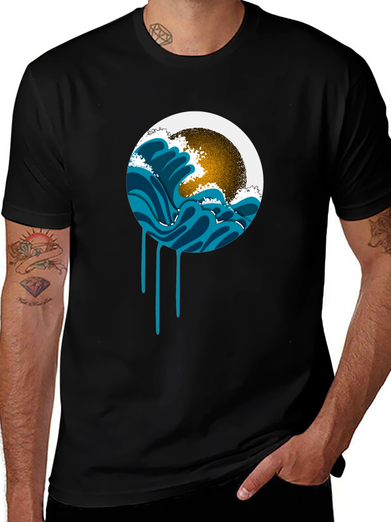 Variant 9 of Ocean Wave Graphic Tee - Black