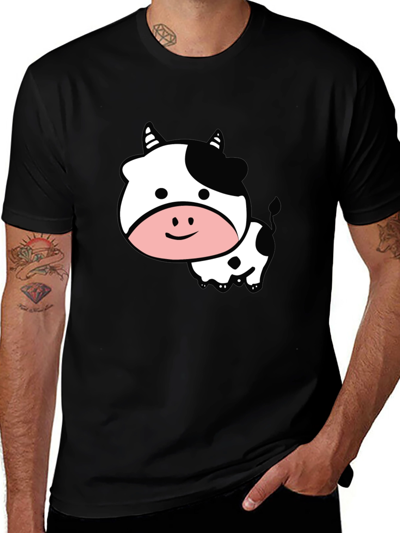 Variant 27 of Cute Cow Graphic Black T-Shirt
