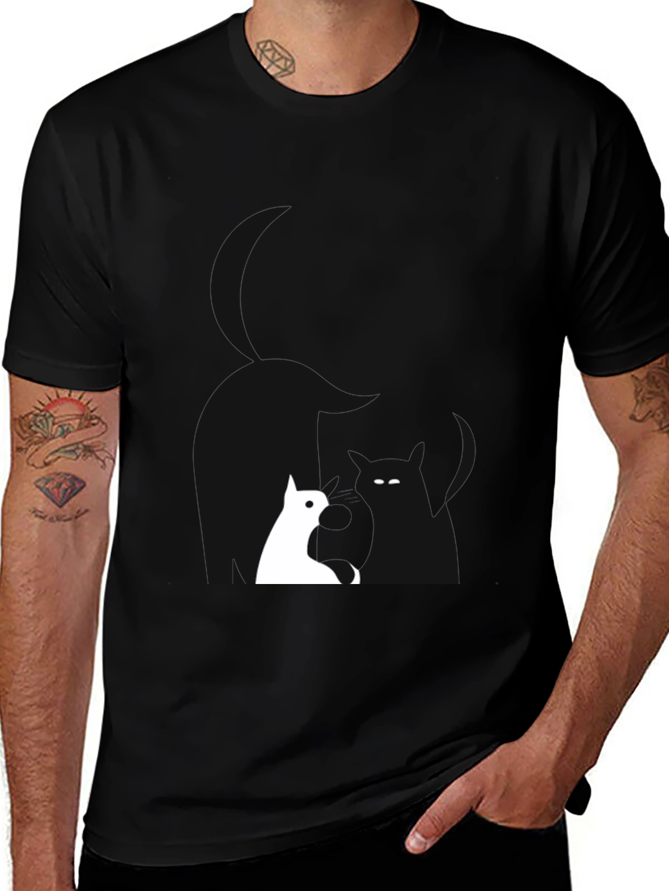 Variant 30 of Two Cats Graphic Tee - Black Cotton