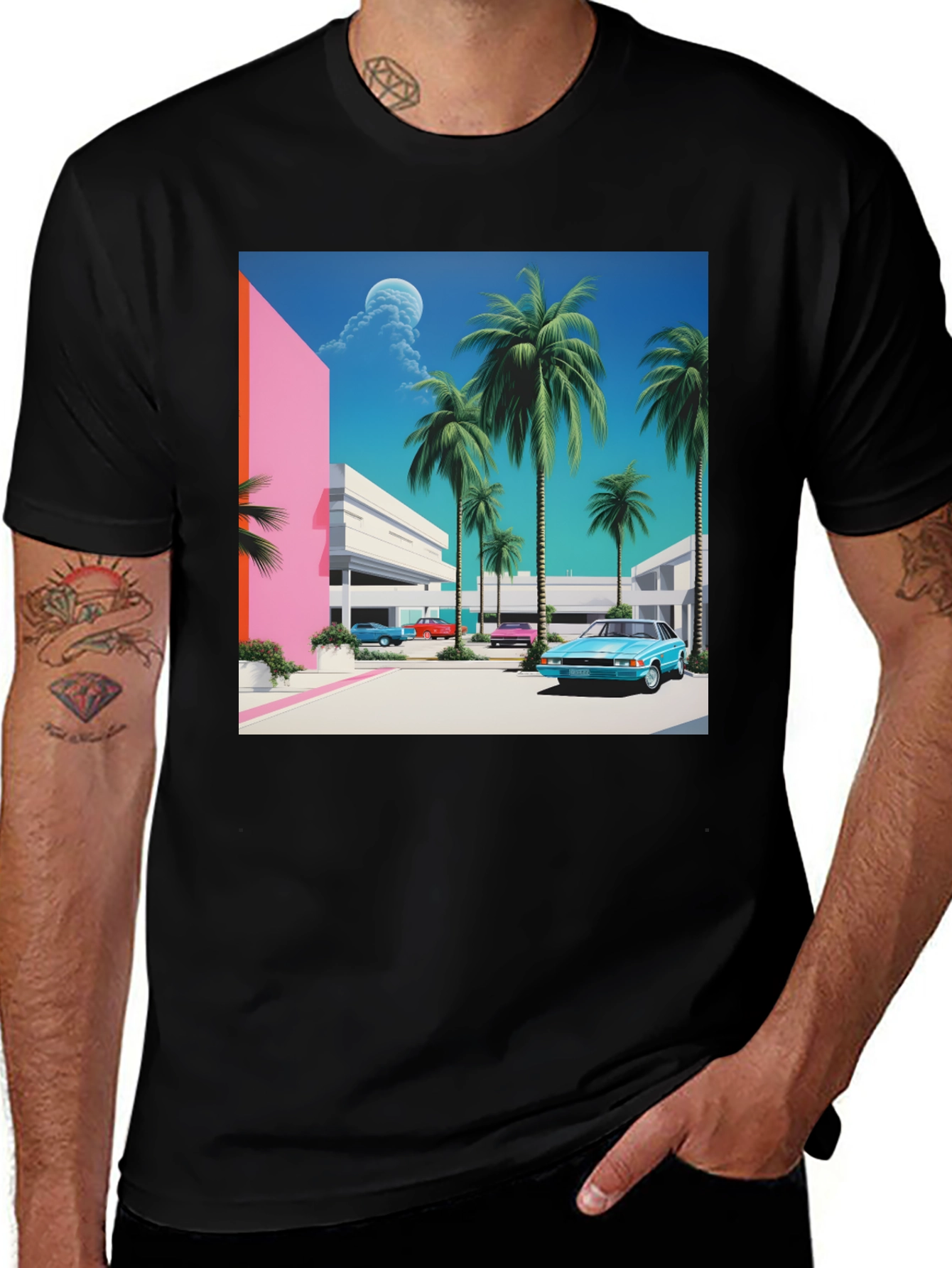 Miami Vice Style T-Shirt, Retro Palm Beach