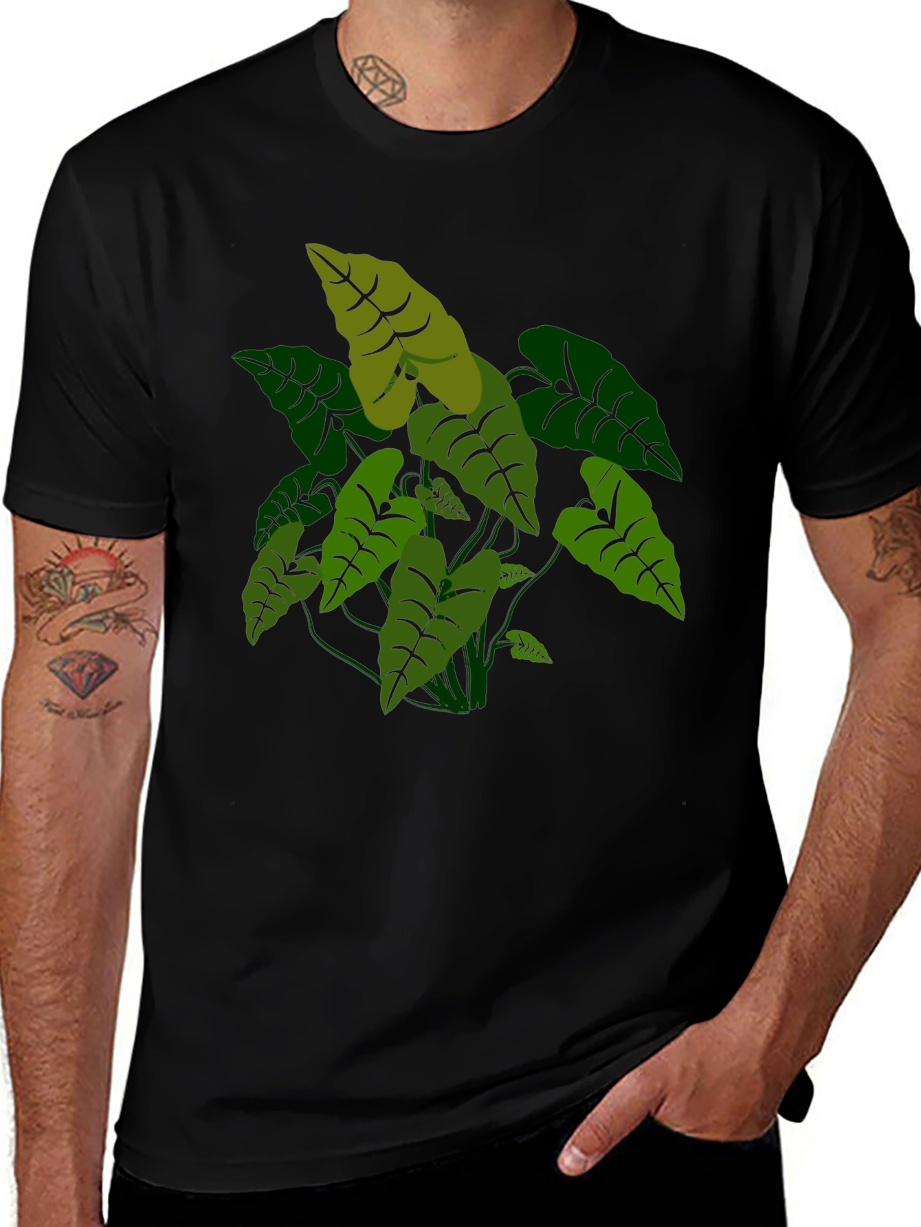 Black Tropical Plant Graphic Tee - Black Cotton T-Shirt main image