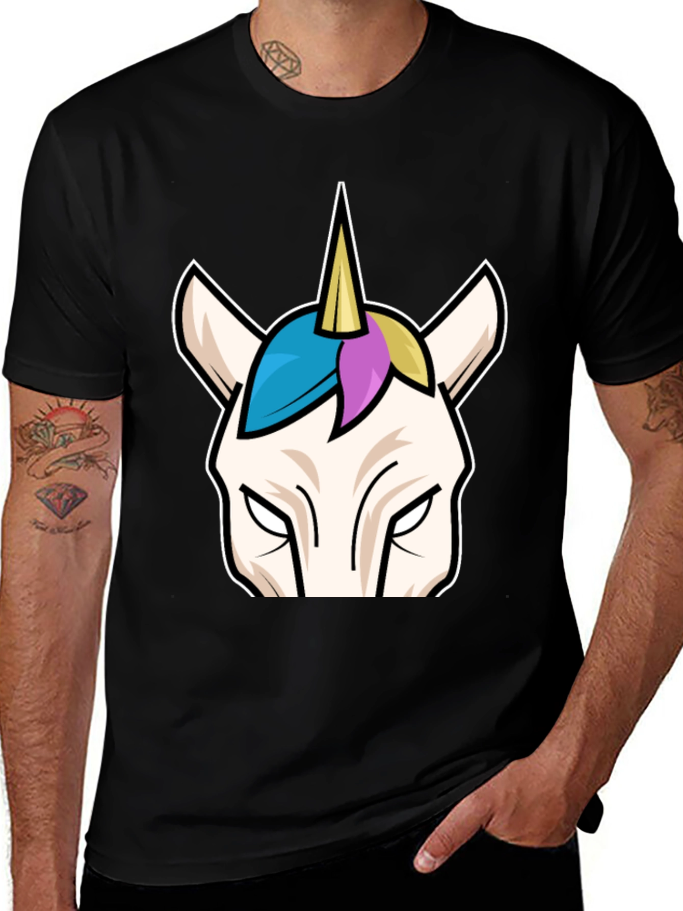 Variant 9 of Unicorn Graphic Print Black T-Shirt