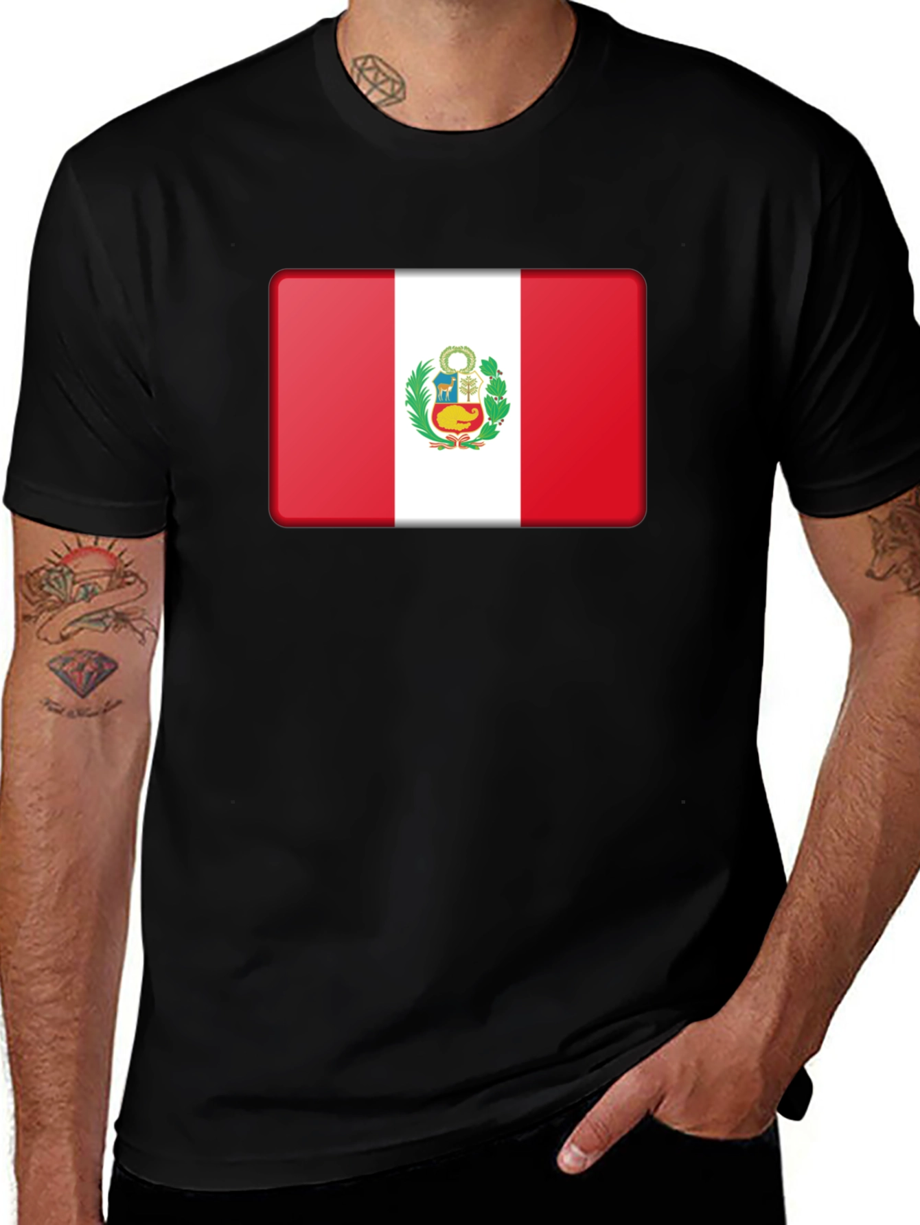 Variant 22 of Peru Flag T-Shirt - Black Cotton Tee