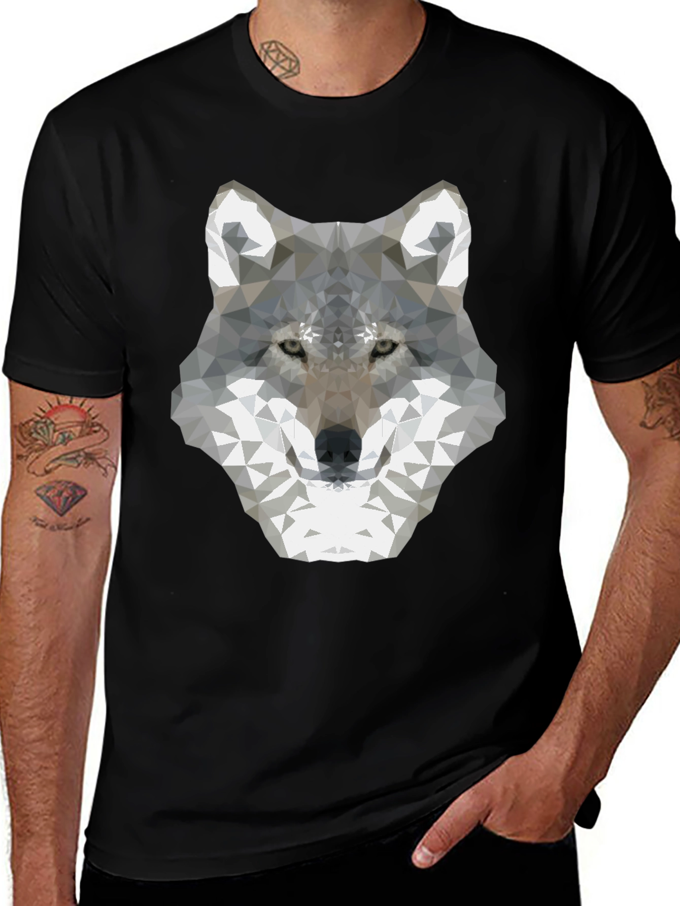 Variant 17 of Geometric Wolf Graphic Tee - Modern Style