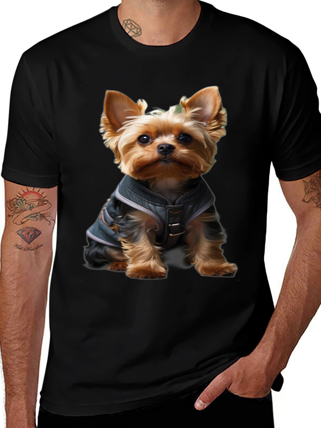 Yorkie Dog T-Shirt: Cute Pup in Jacket Design