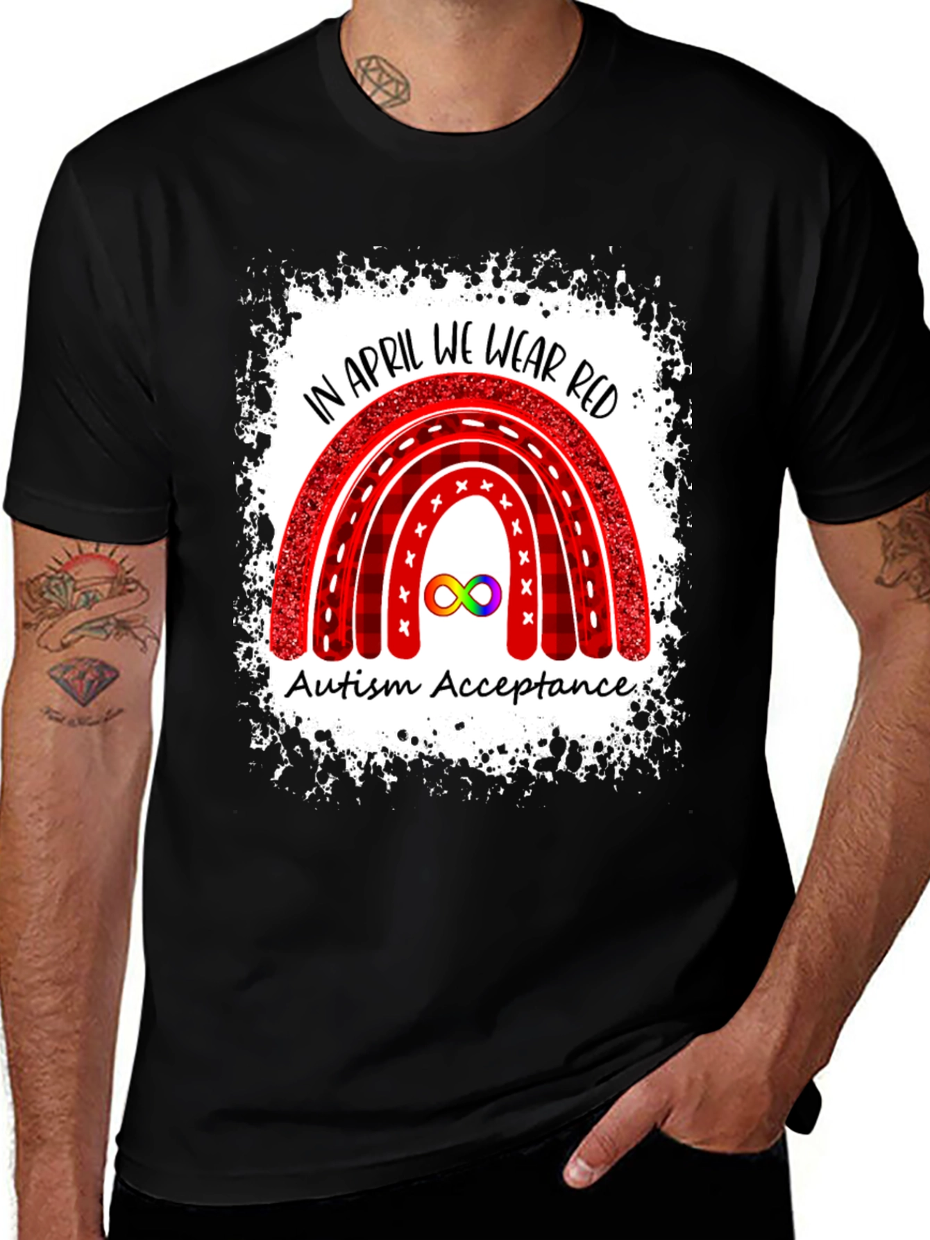 Variant 8 of Autism Acceptance Rainbow Tee - In April We Wear Red