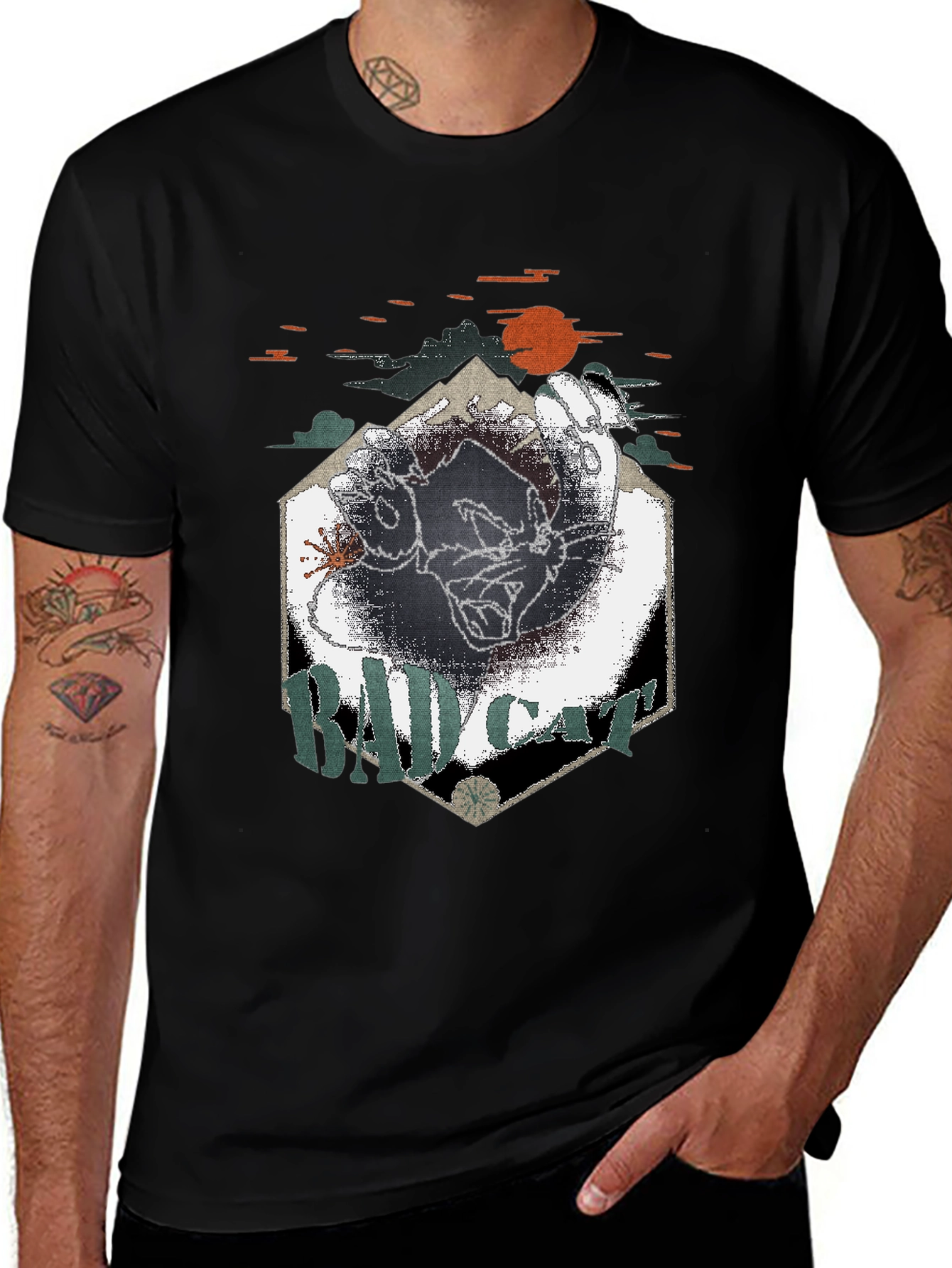 Variant 7 of Bad Cat Graphic Tee - Cool & Edgy Design