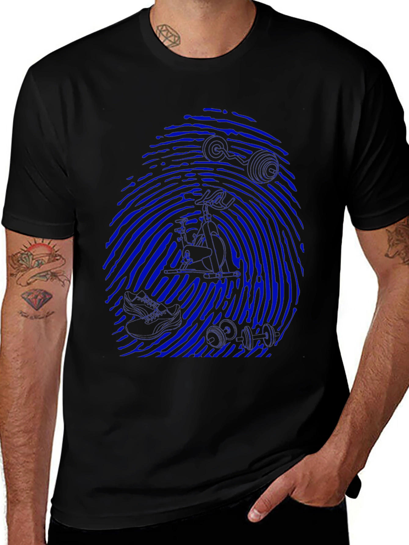 Variant 21 of Blue Fingerprint Graphic Black T-Shirt