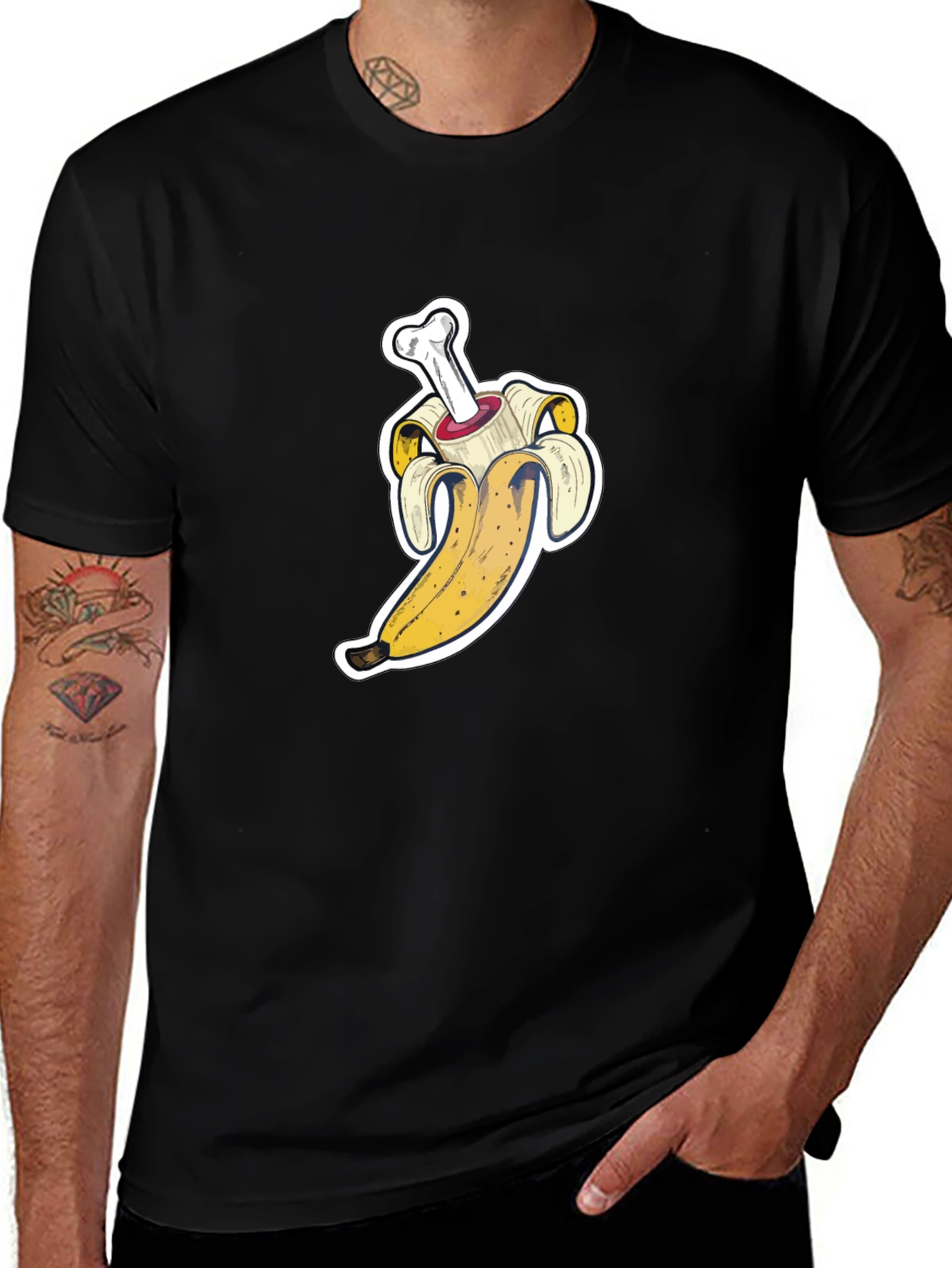 Variant 29 of Humorous Banana Bone Graphic Tee - Black Cotton Blend