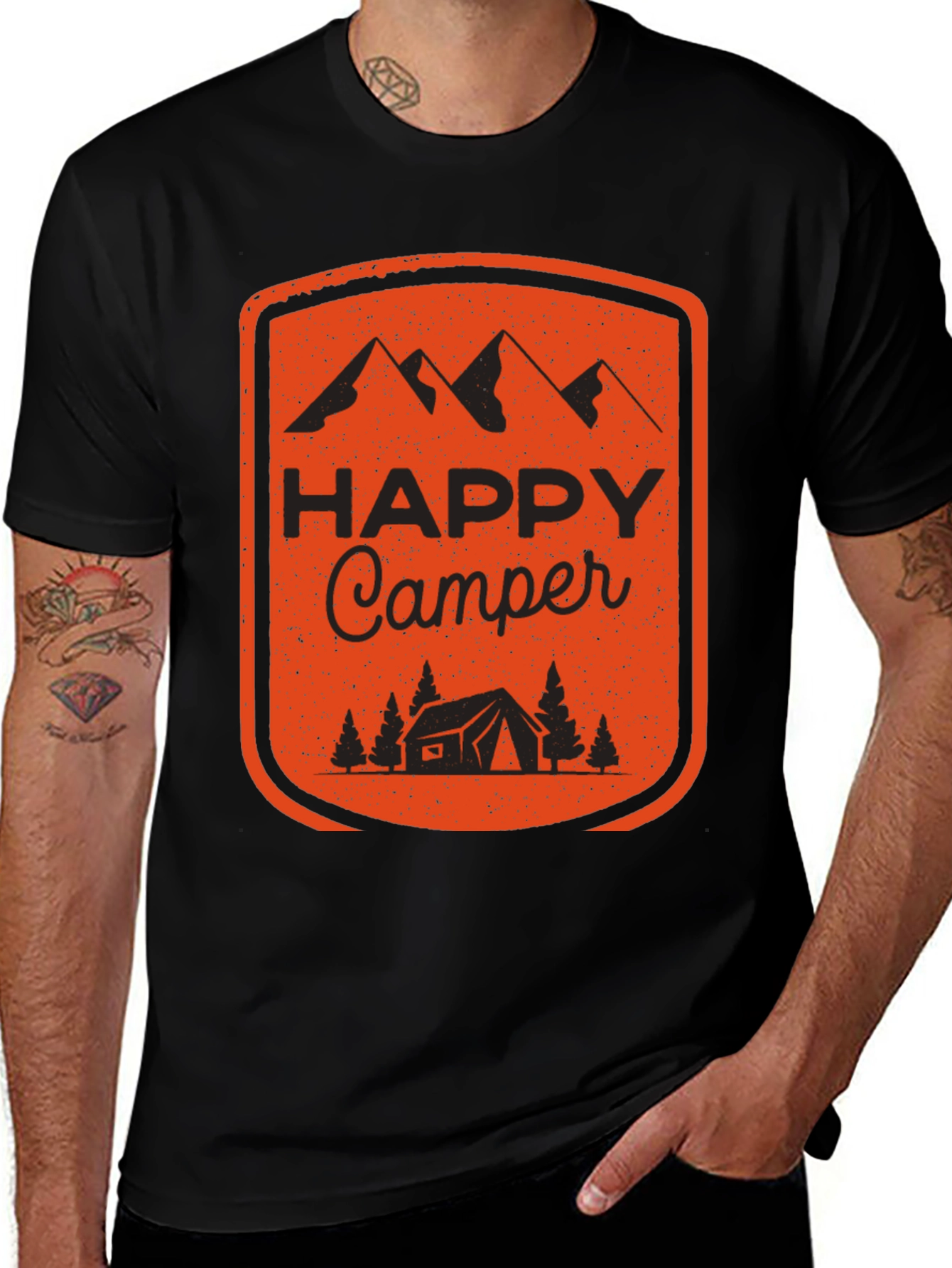 Black Happy Camper Graphic Tee - Outdoor Adventure Shirt main image