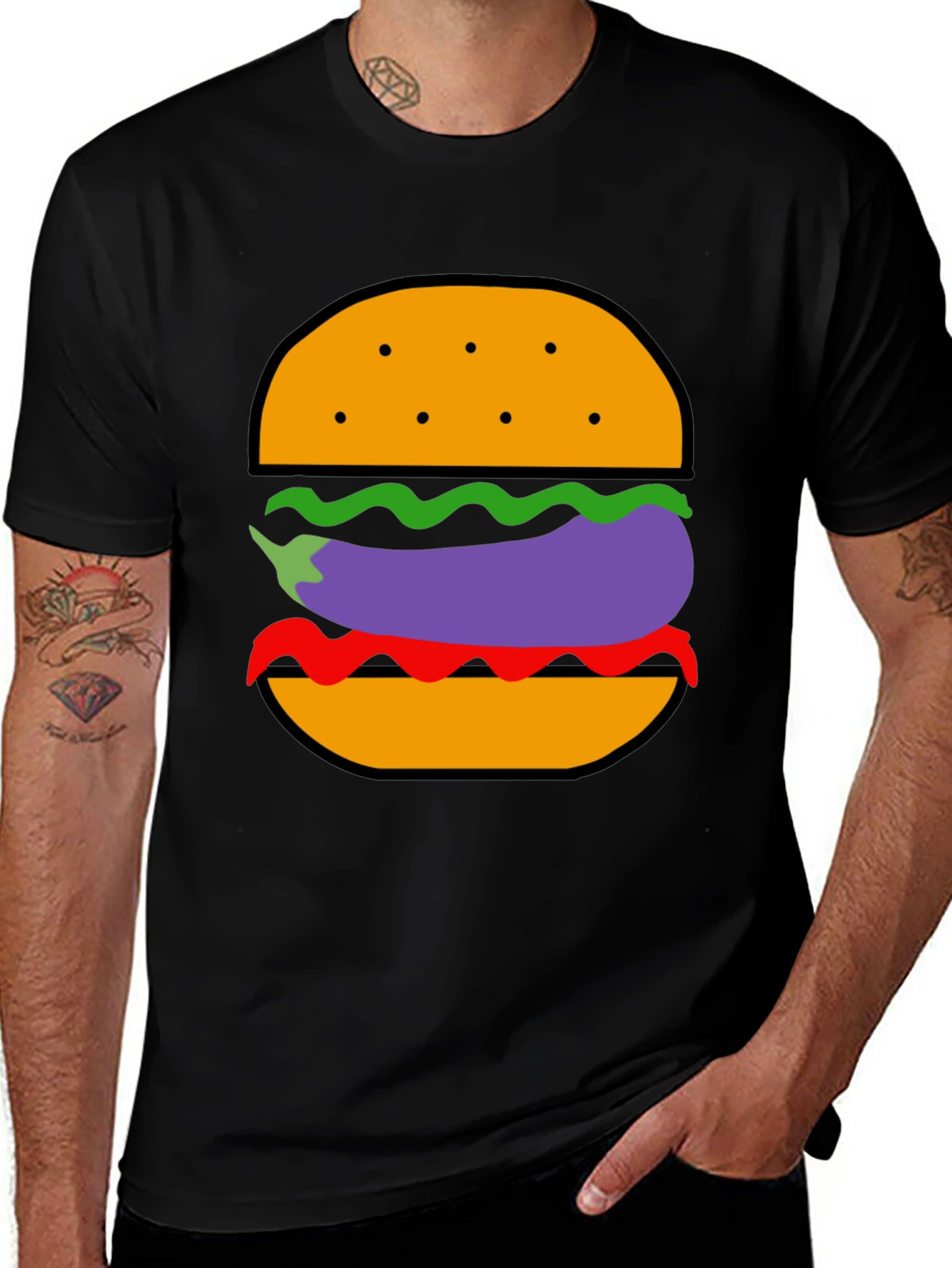 Variant 16 of Eggplant Burger Graphic Tee - Funny Food Shirt