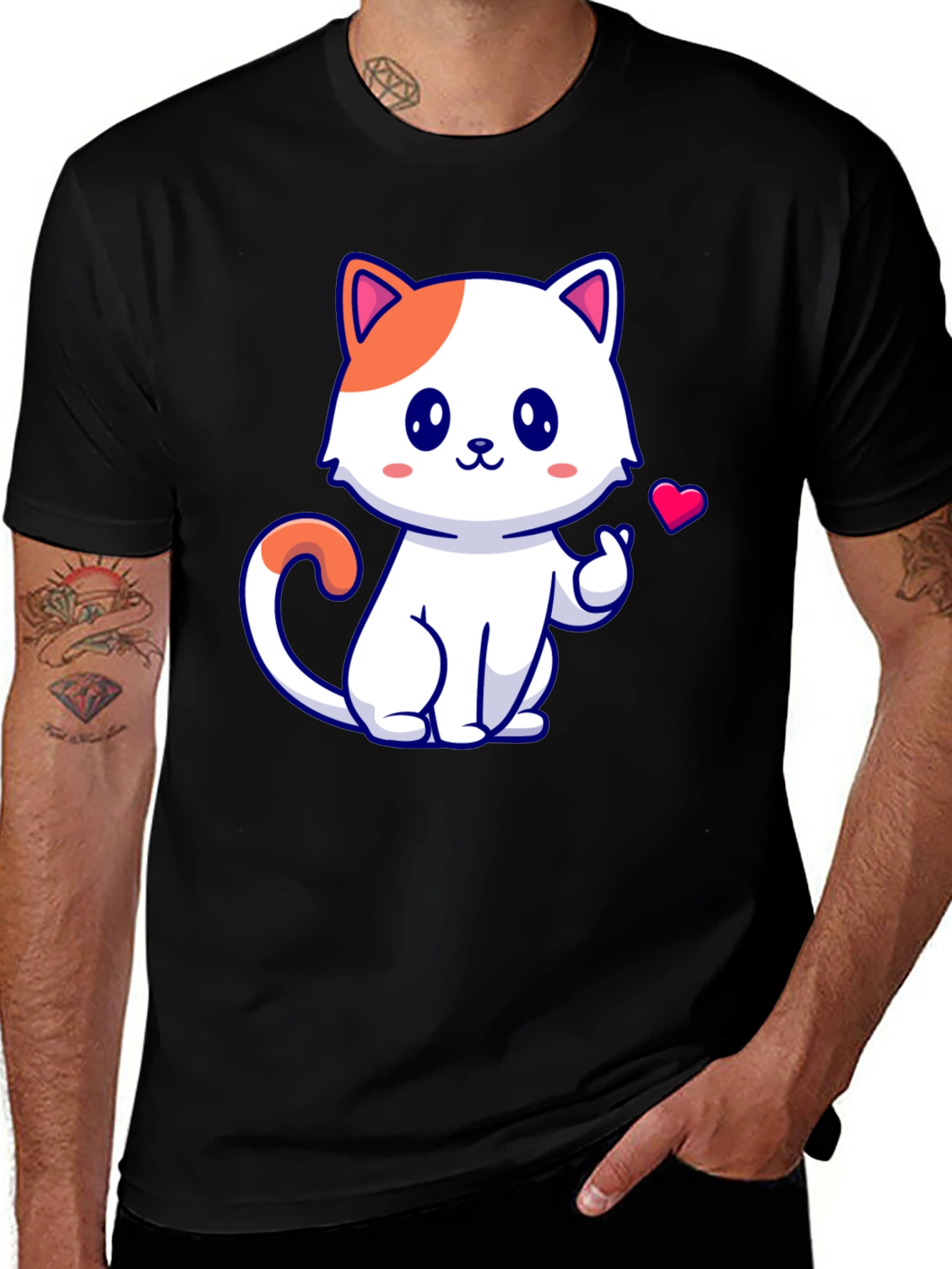Variant 29 of Cute Cat Graphic Tee - Black Cotton T-Shirt