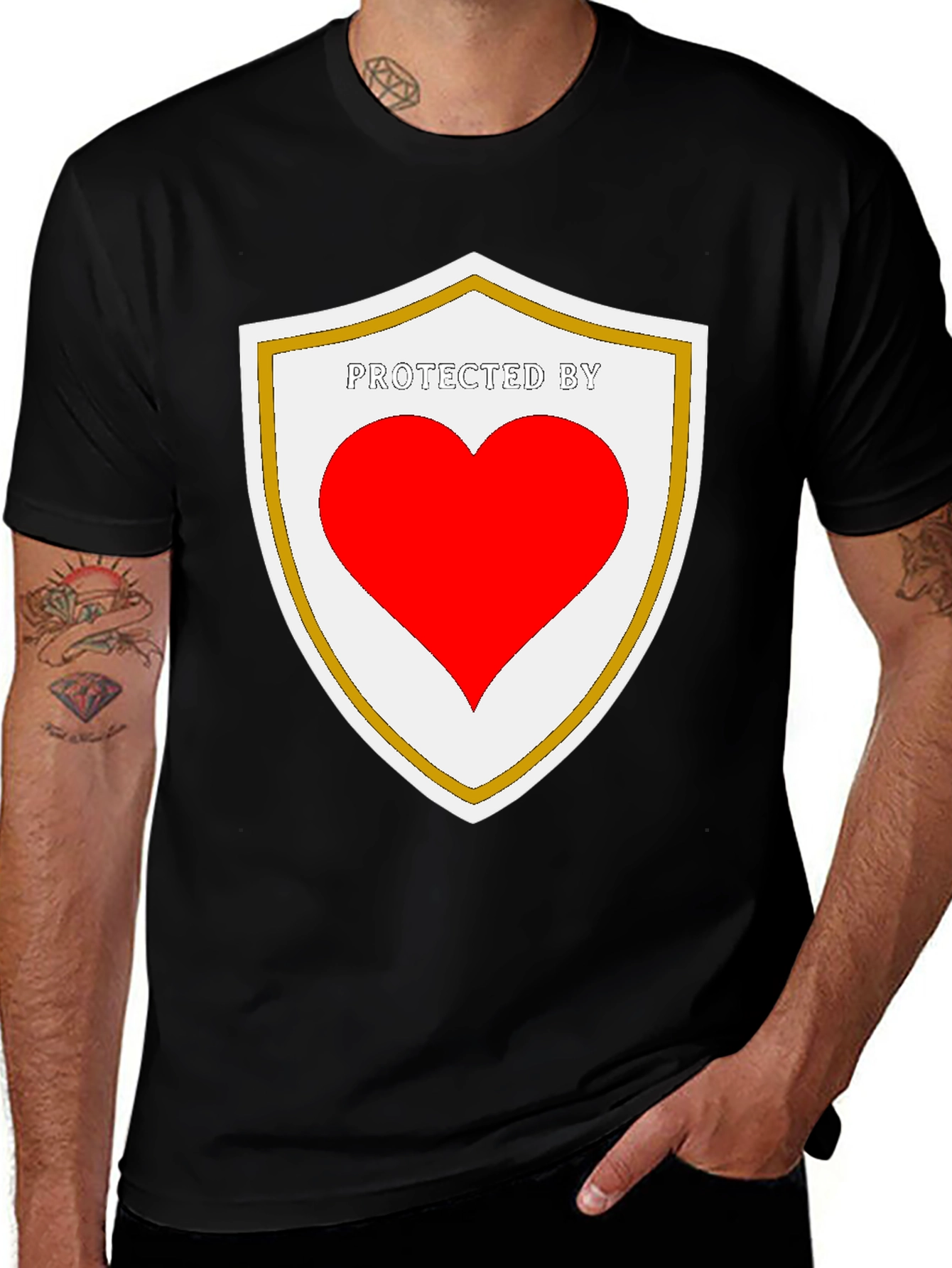 Protected By Heart Shield Black T-Shirt