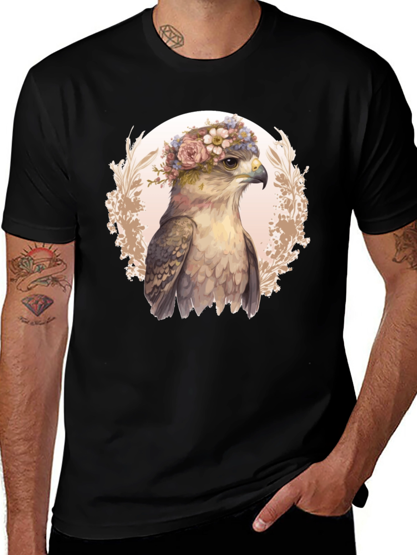 Variant 7 of Floral Hawk Graphic Tee - Unique Bird T-Shirt