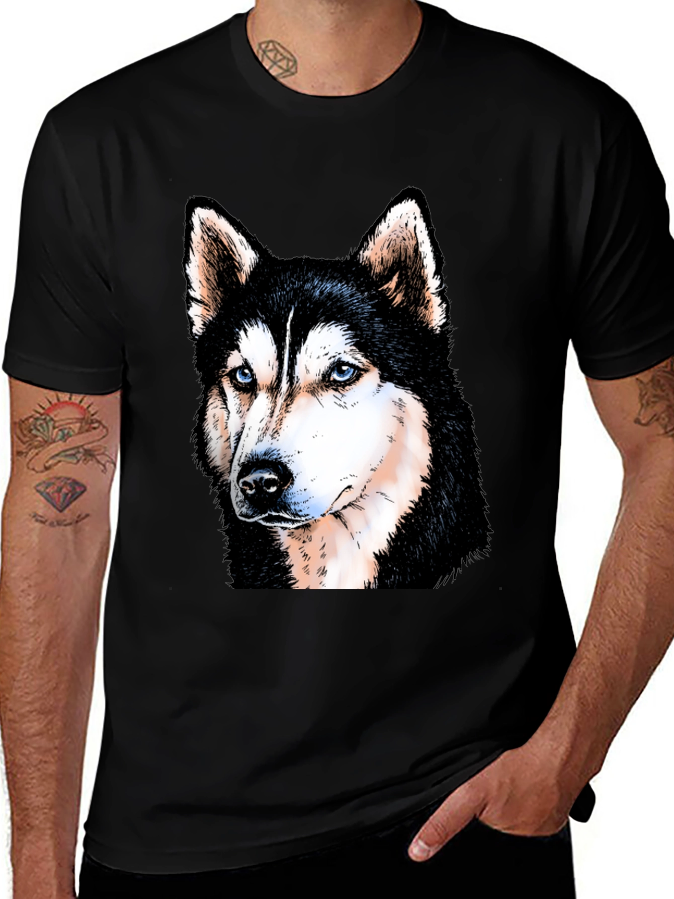 Variant 24 of Husky Dog Graphic Print Black T-Shirt