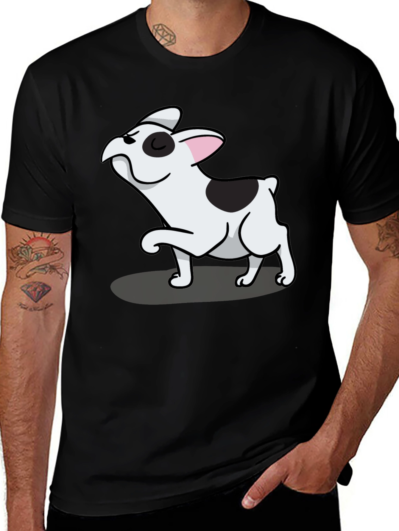 Variant 5 of Black Tee with Cute Cartoon French Bulldog Design